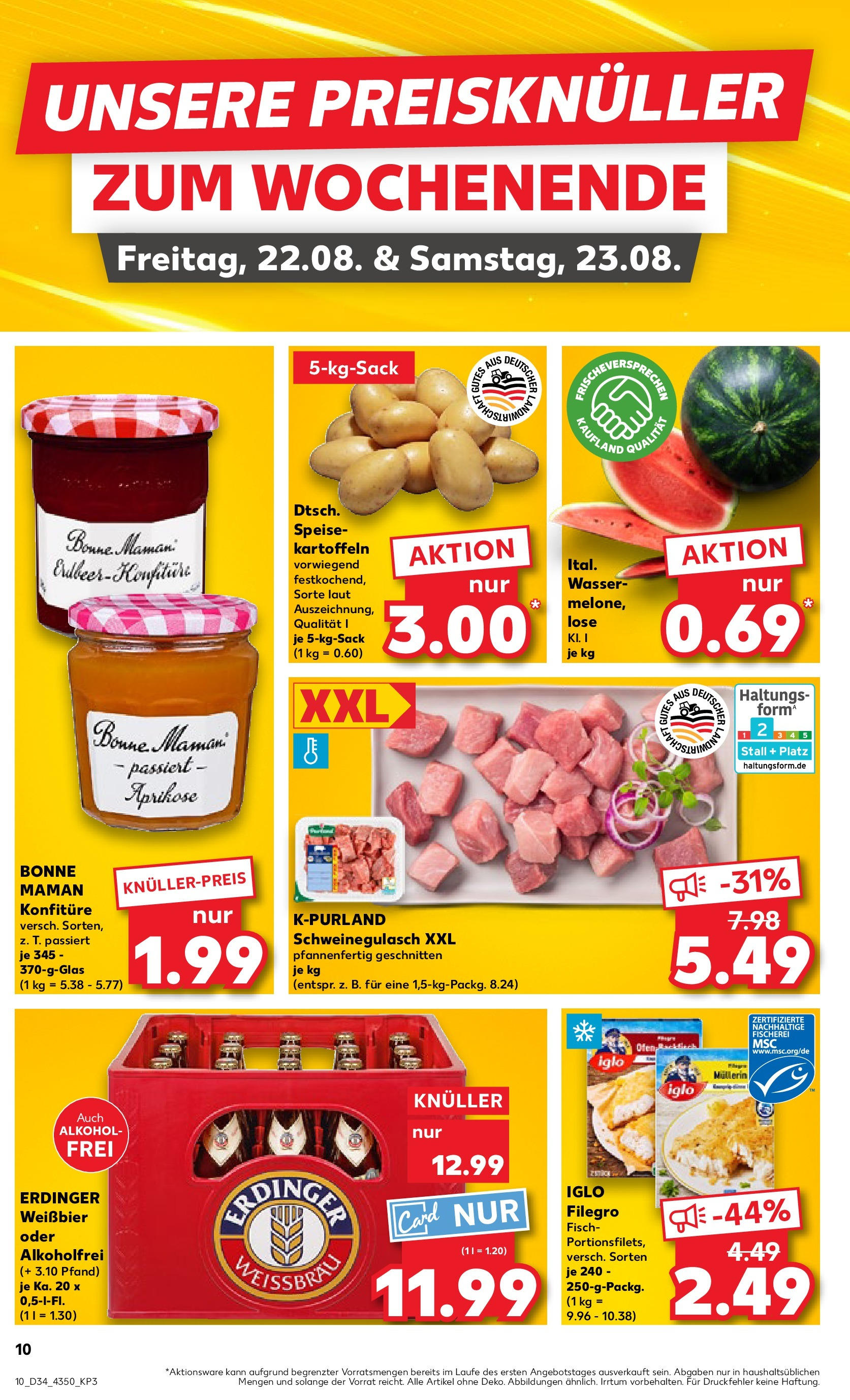 Prospekt Kaufland ab 21.08.2025 » Angebote Online zum Blättern | Seite: 10 | Produkte: Schweinegulasch, Erdinger, Weißbier, Bonne maman