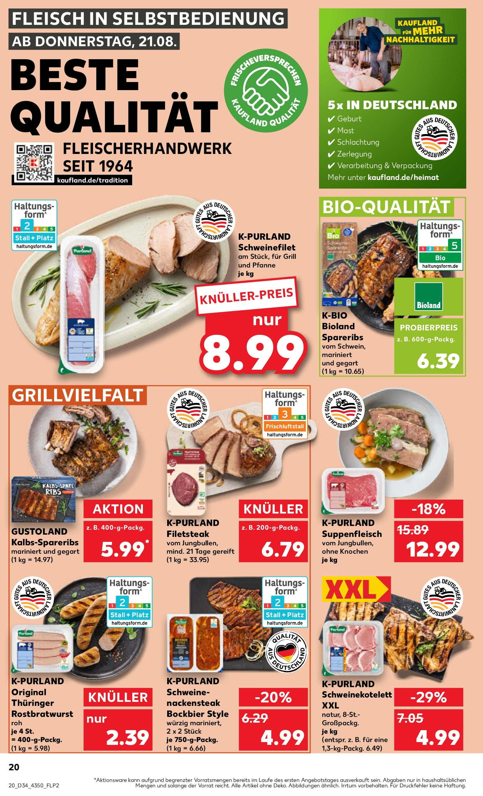Prospekt Kaufland ab 21.08.2025 » Angebote Online zum Blättern | Seite: 20 | Produkte: Schweinefilet, Suppenfleisch, Steak, Fleisch