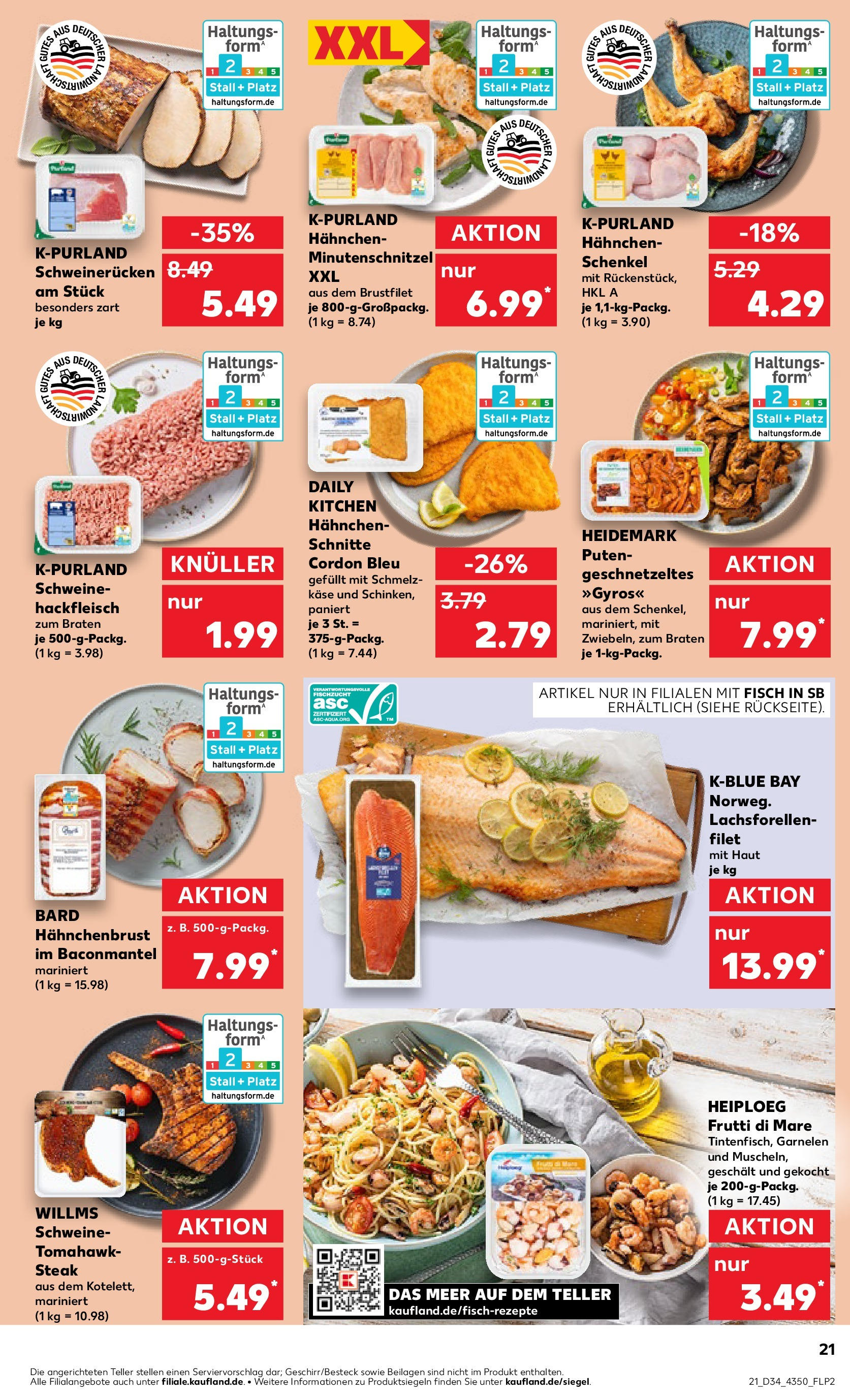 Prospekt Kaufland ab 21.08.2025 » Angebote Online zum Blättern | Seite: 21 | Produkte: Garnelen, Schweinerucken, Steak, Hahnchenbrust