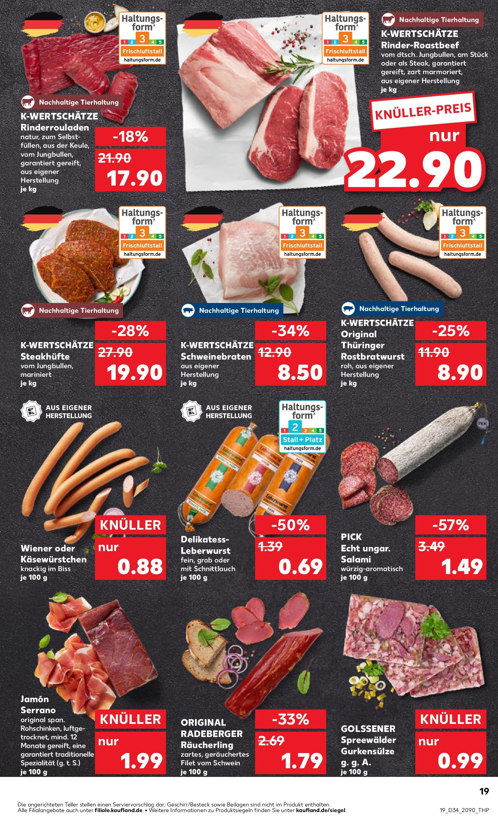 Prospekt Kaufland ab 21.08.2025 » Angebote Online zum Blättern | Seite: 19 | Produkte: Rinderrouladen, Salami