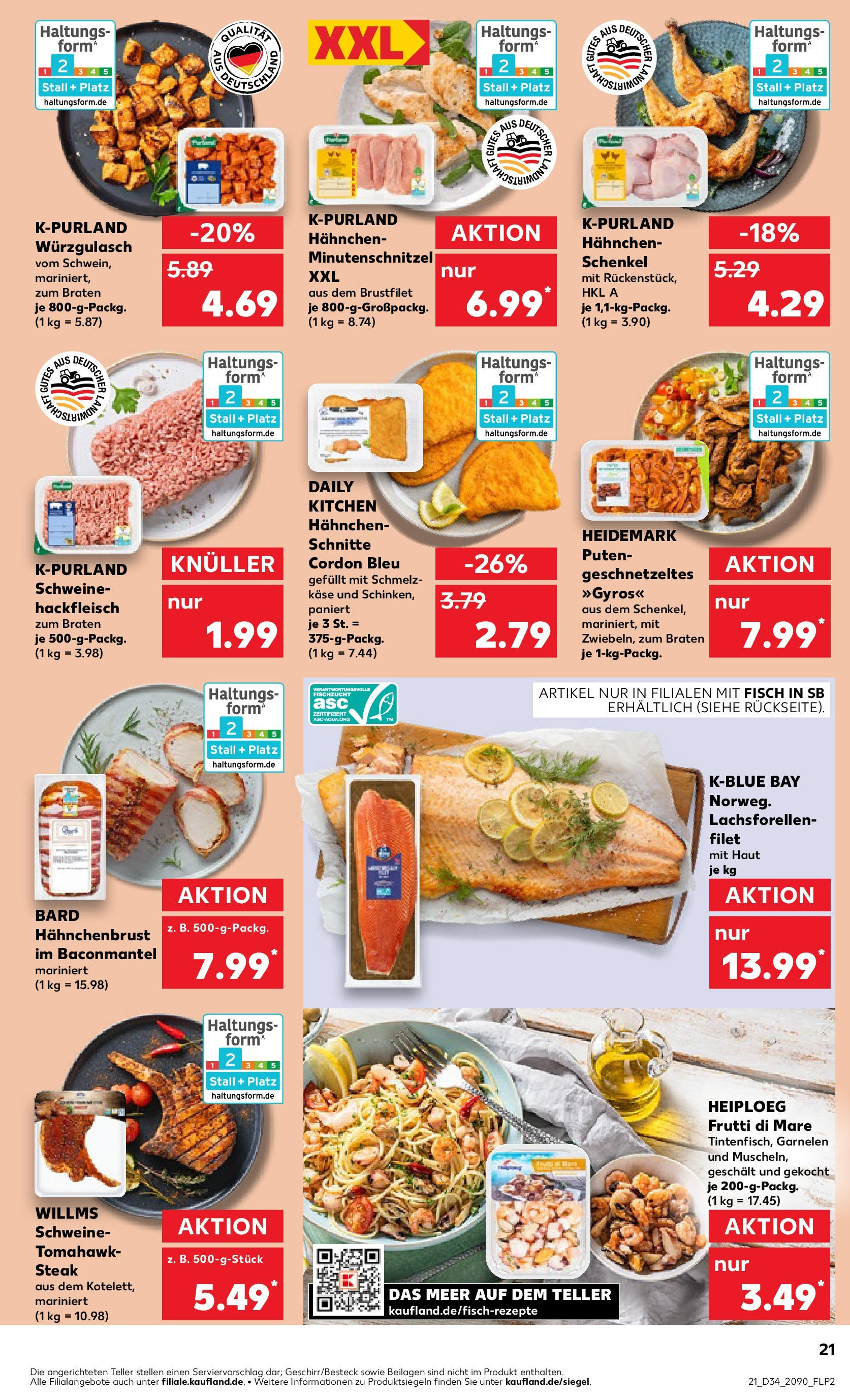 Prospekt Kaufland ab 21.08.2025 » Angebote Online zum Blättern | Seite: 21 | Produkte: Hahnchen, Käse, Fisch, Steak