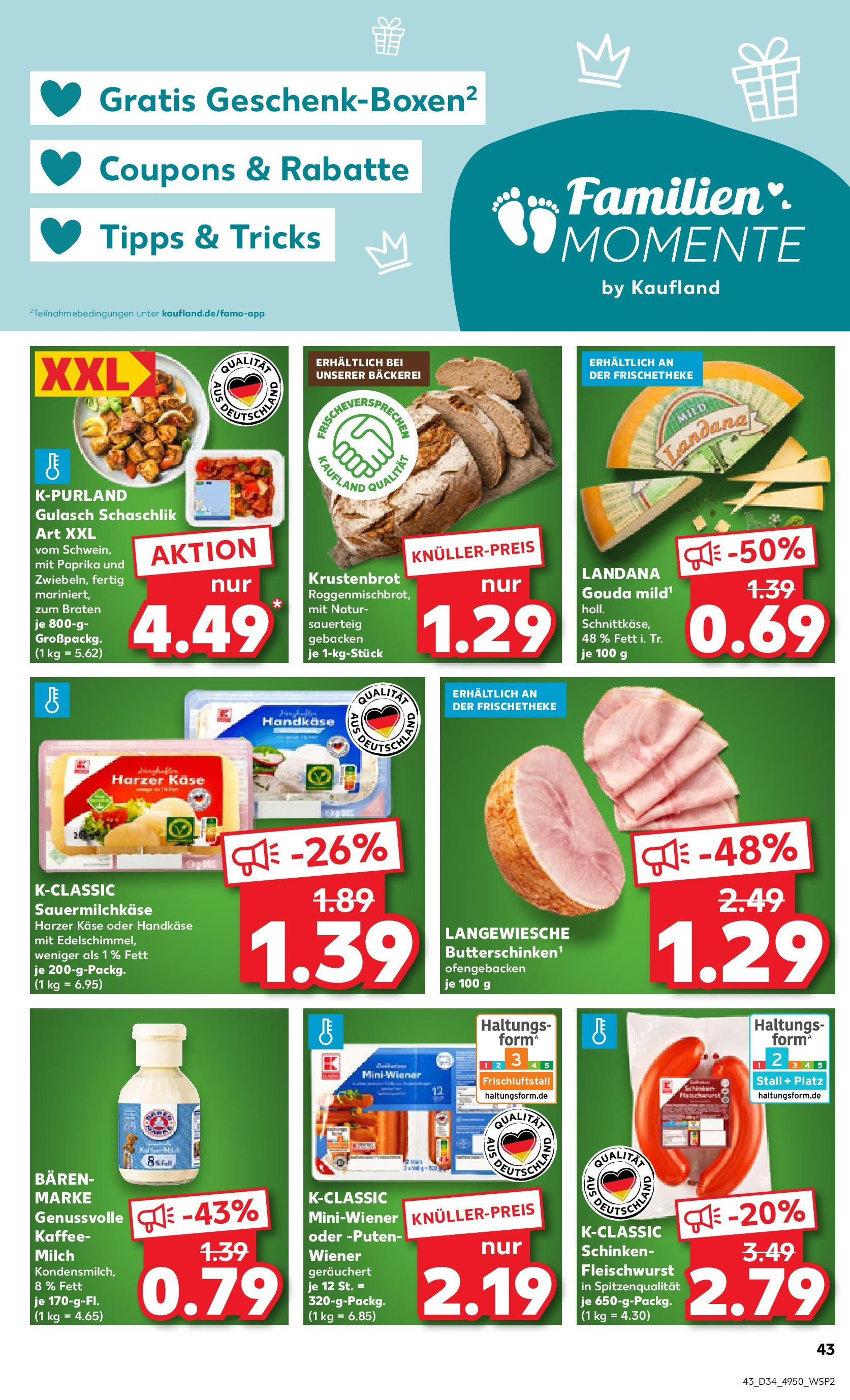 Prospekt Kaufland ab 21.08.2025 » Angebote Online zum Blättern | Seite: 43 | Produkte: Bäckerei, Milch, Gulasch, Schinken