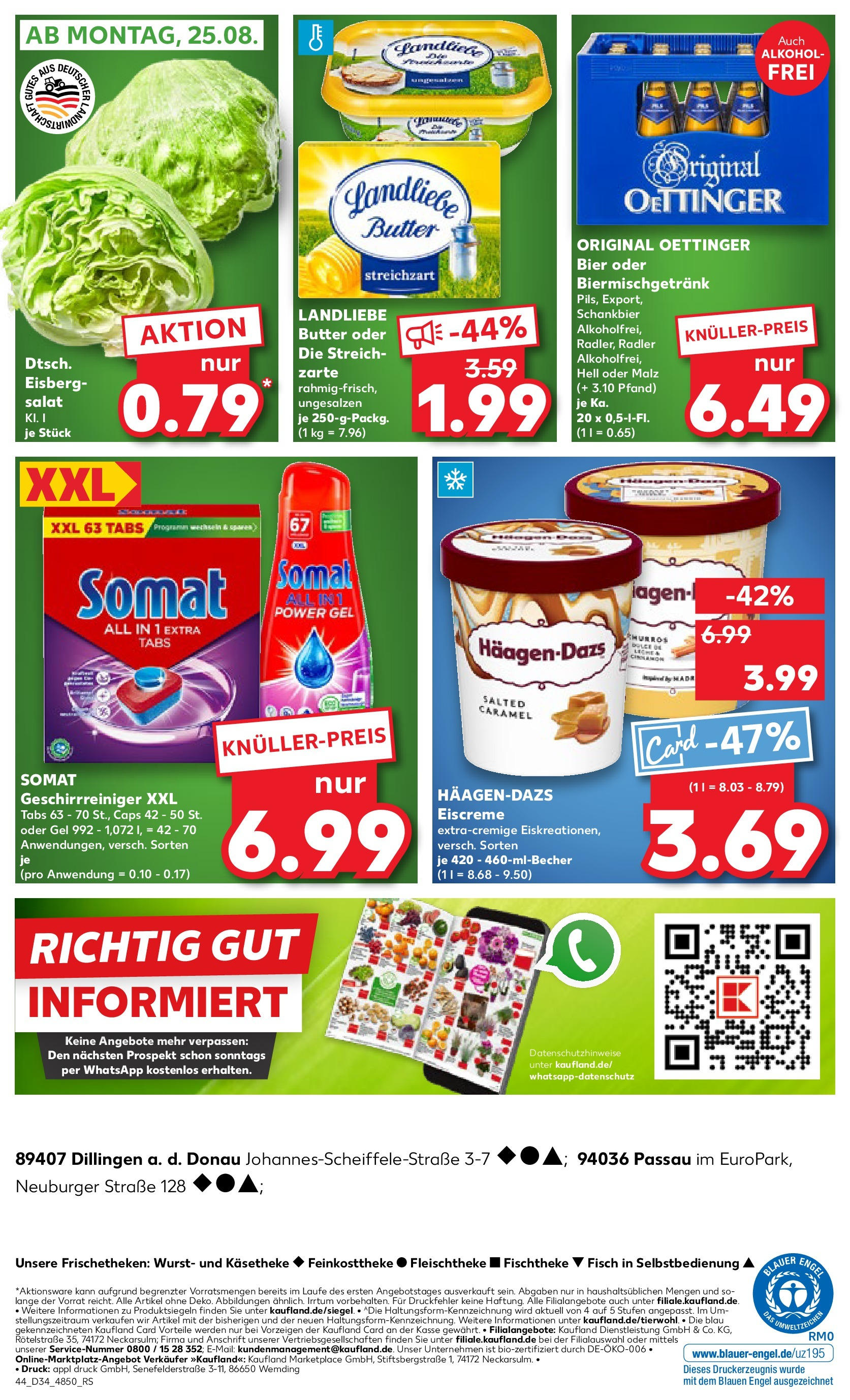 Prospekt Kaufland ab 21.08.2025 » Angebote Online zum Blättern | Seite: 44 | Produkte: Landliebe butter, Eisbergsalat, Radler, Wurst
