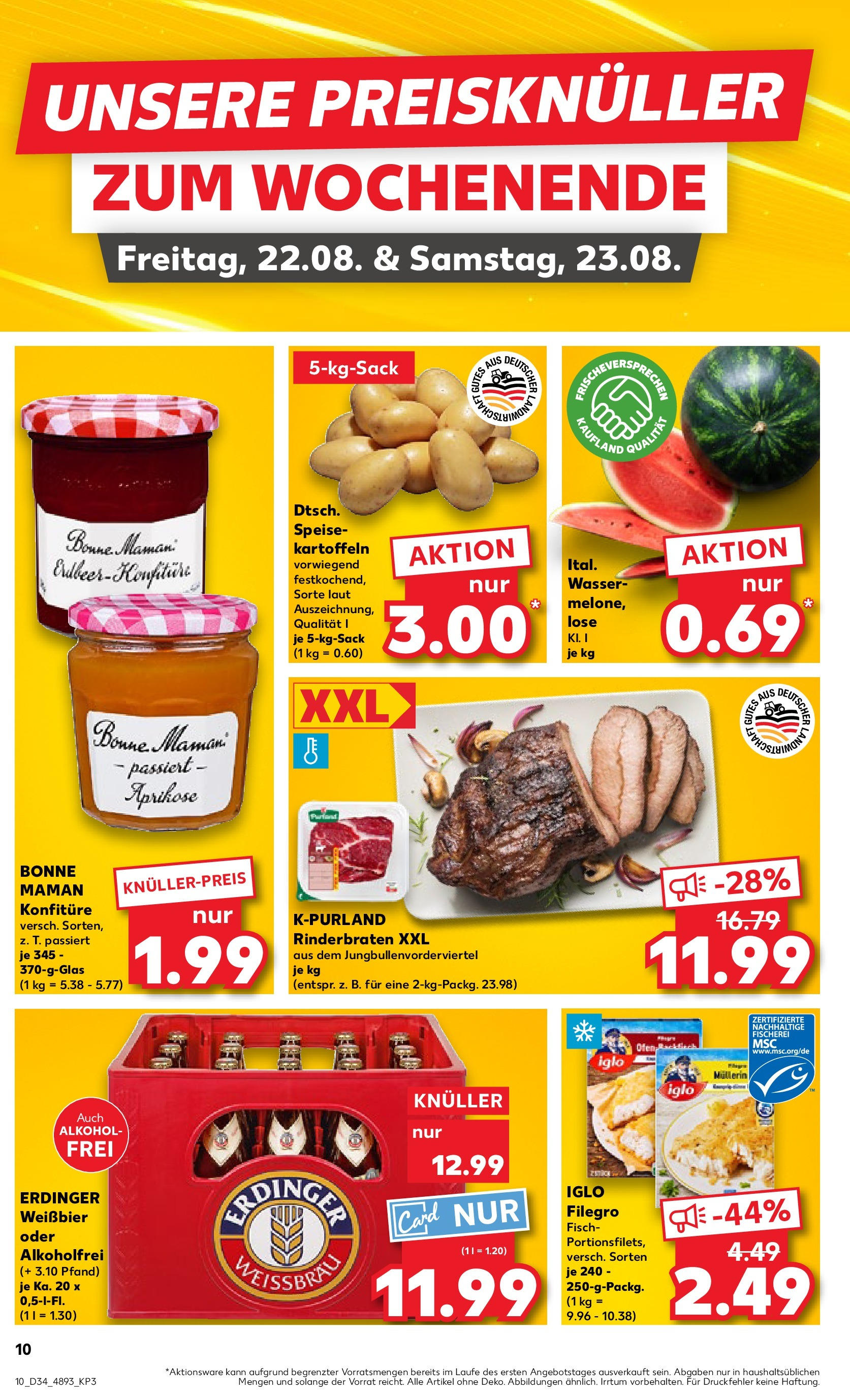 Prospekt Kaufland ab 21.08.2025 » Angebote Online zum Blättern | Seite: 10 | Produkte: Rinderbraten, Iglo, Kartoffeln, Wassermelone