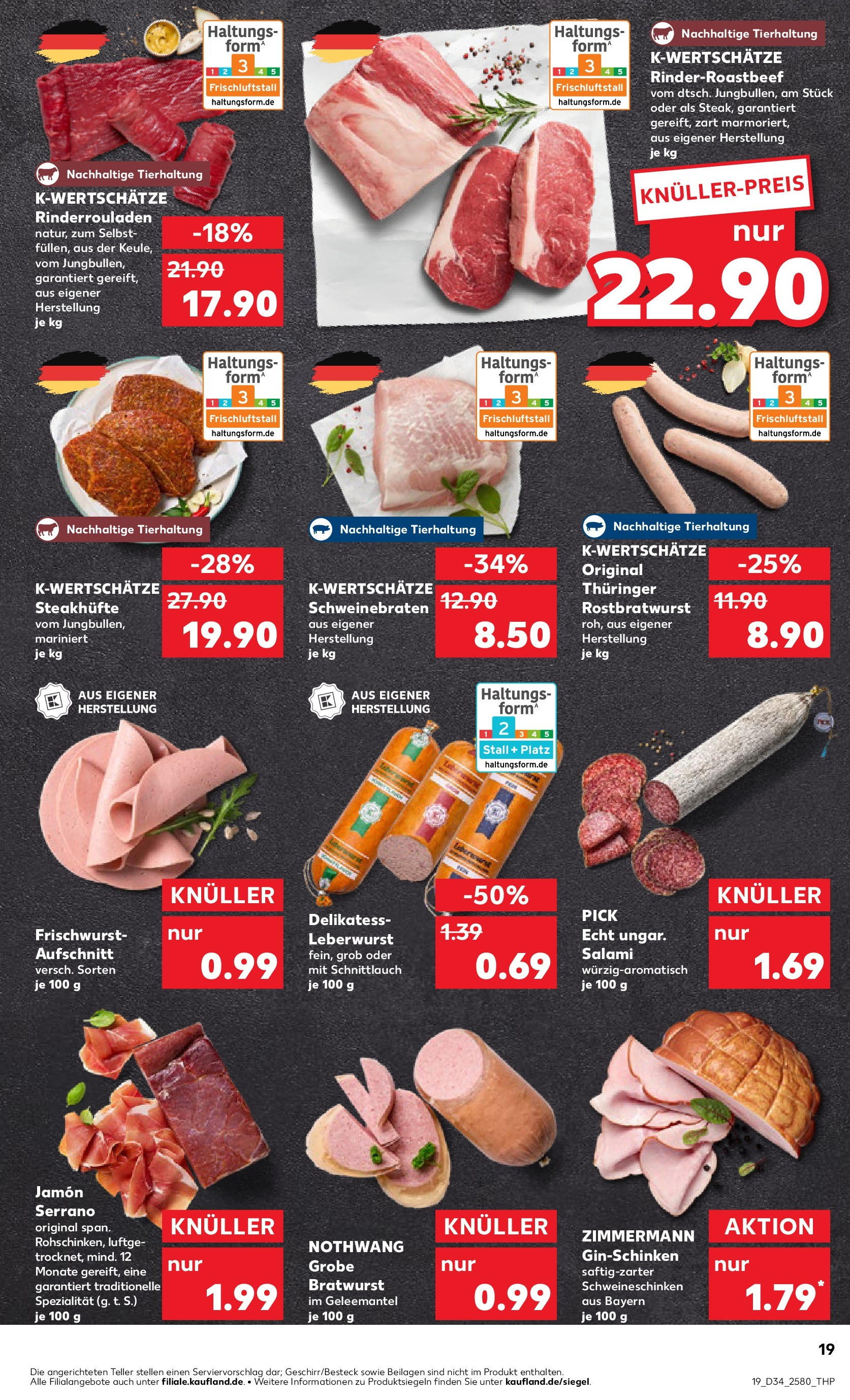 Prospekt Kaufland ab 21.08.2025 » Angebote Online zum Blättern | Seite: 19 | Produkte: Rinderrouladen, Bratwurst, Salami