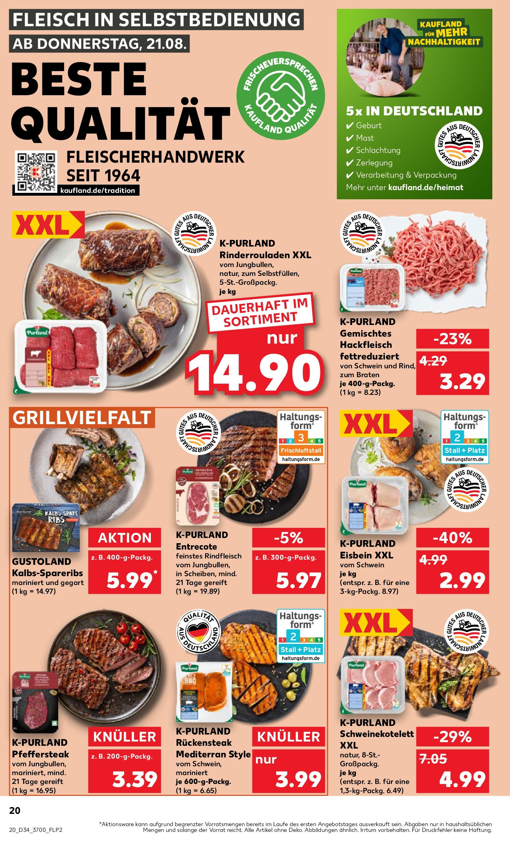 Prospekt Kaufland ab 21.08.2025 » Angebote und Werbung Online | Seite: 20 | Produkte: Rinderrouladen, Spare ribs, Rindfleisch, Steak Prospekt Kaufland ab 21.08.2025 » Angebote Online zum Blättern | Seite: 20 | Produkte: Rinderrouladen, Spare ribs, Rindfleisch, Steak