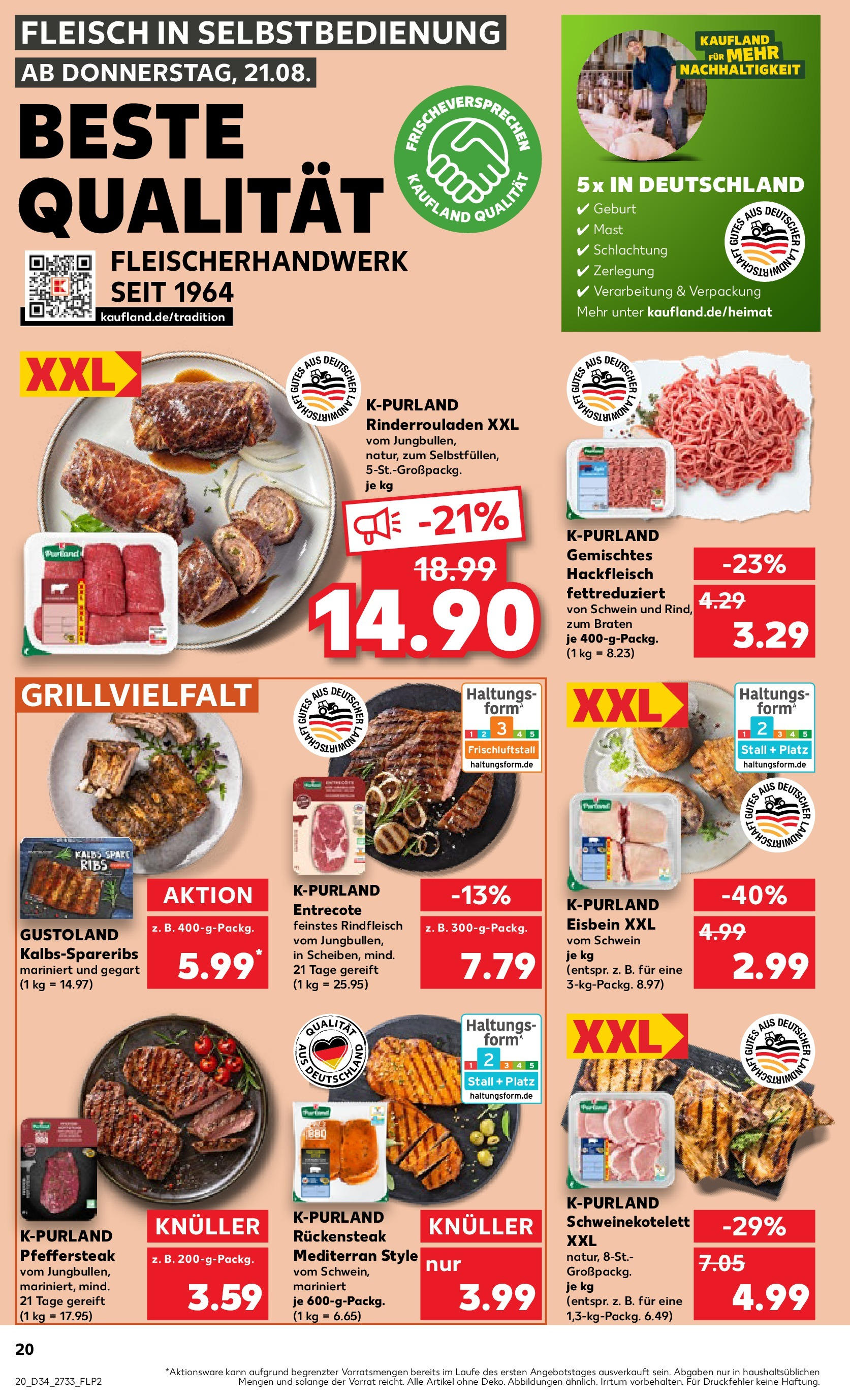 Prospekt Kaufland ab 21.08.2025 » Angebote Online zum Blättern | Seite: 20 | Produkte: Spare ribs, Entrecote, Rindfleisch, Fleisch