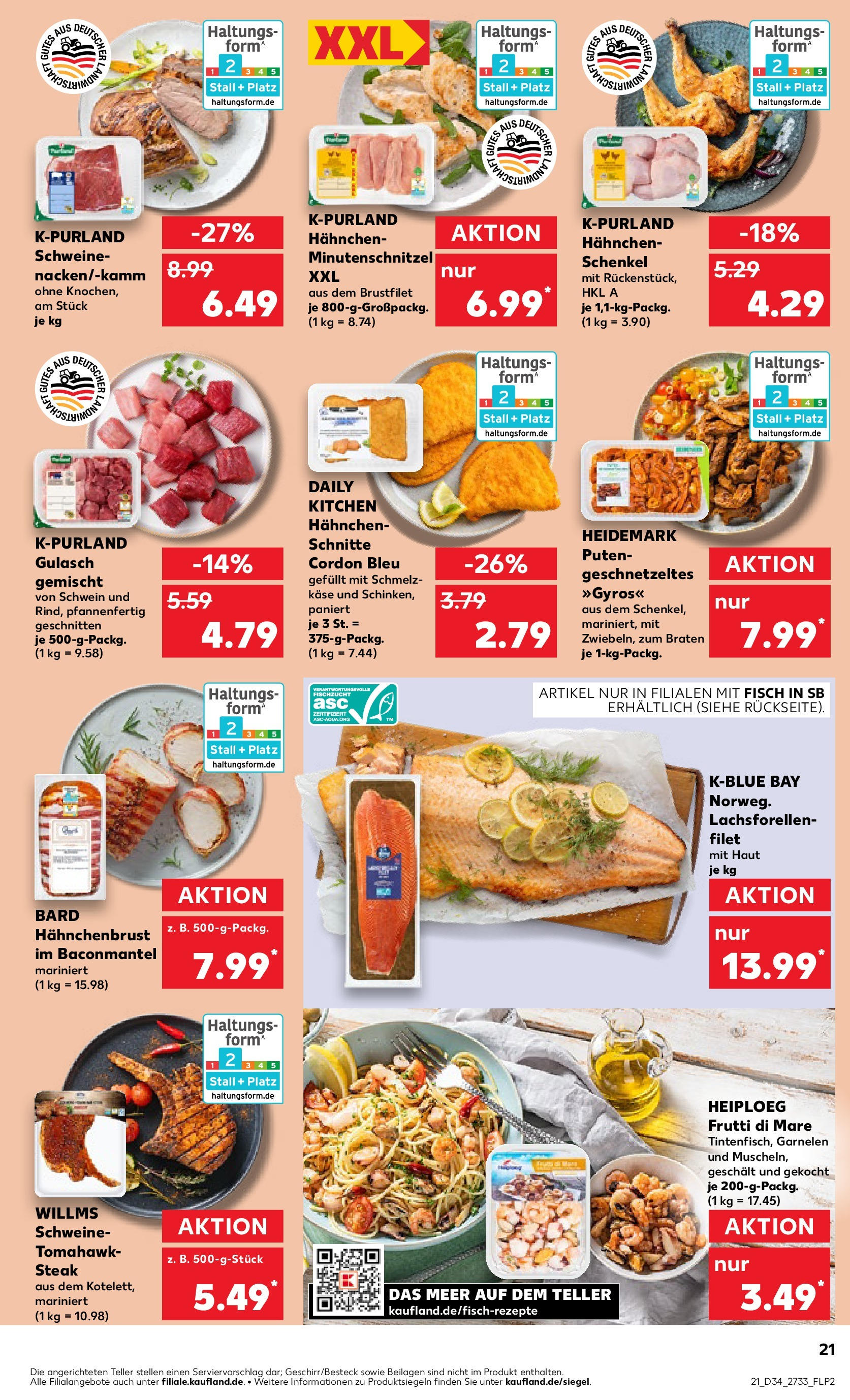 Prospekt Kaufland ab 21.08.2025 » Angebote Online zum Blättern | Seite: 21 | Produkte: Hahnchen, Fisch, Gulasch, Hahnchenbrust