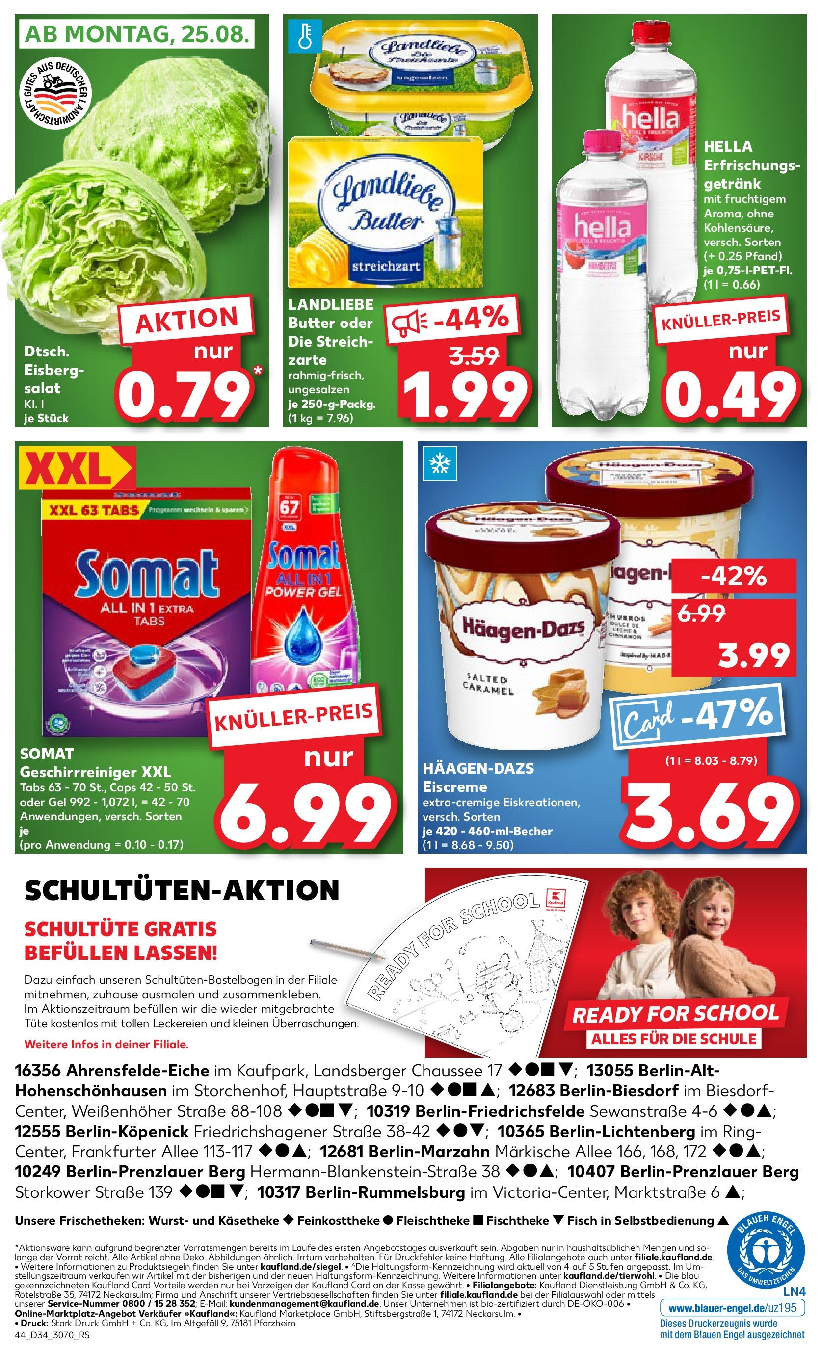 Prospekt Kaufland ab 21.08.2025 » Angebote Online zum Blättern | Seite: 44 | Produkte: Landliebe butter, Eiscreme, Fisch, Salat