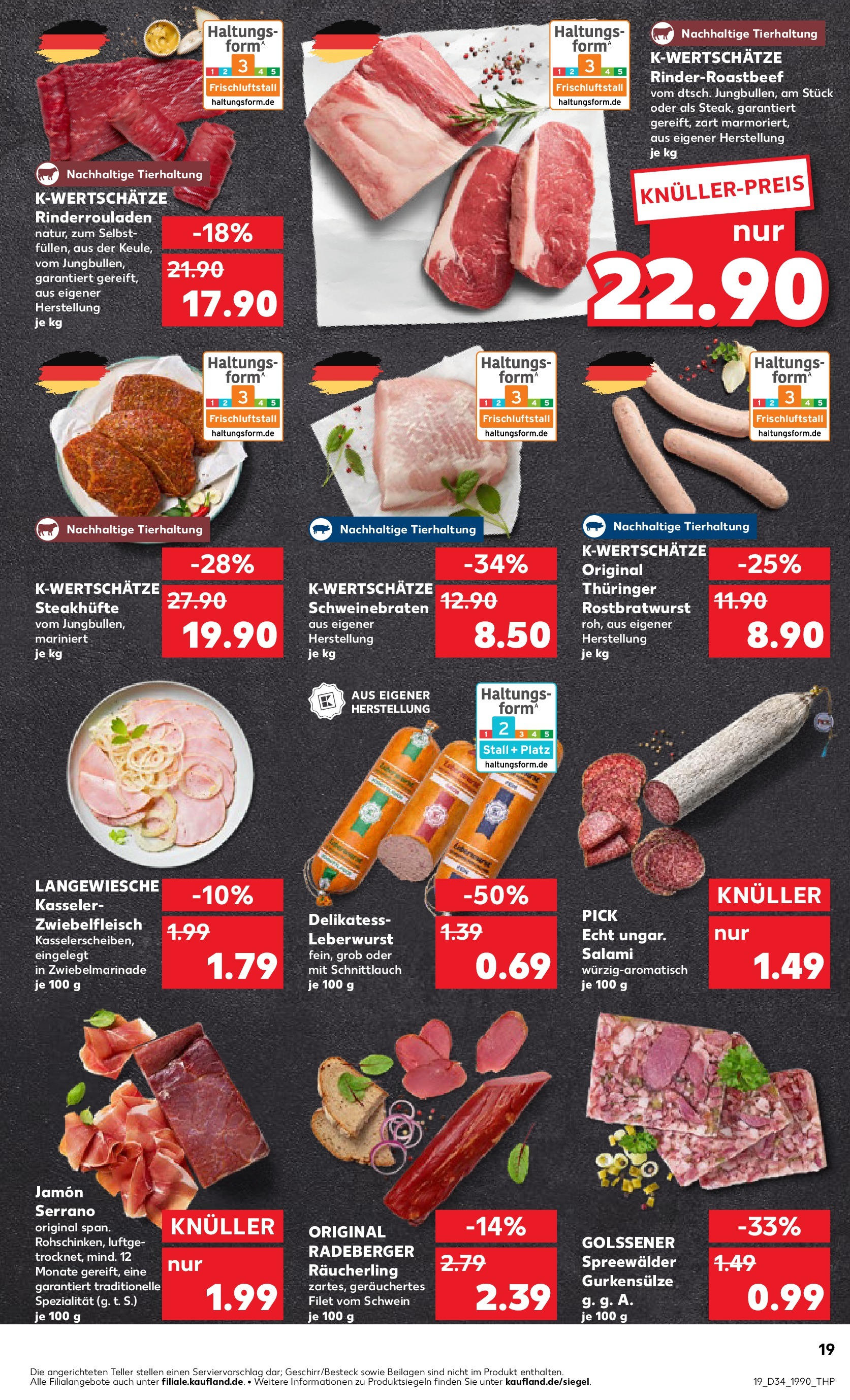 Prospekt Kaufland ab 21.08.2025 » Angebote Online zum Blättern | Seite: 19 | Produkte: Rinderrouladen, Salami, Steak