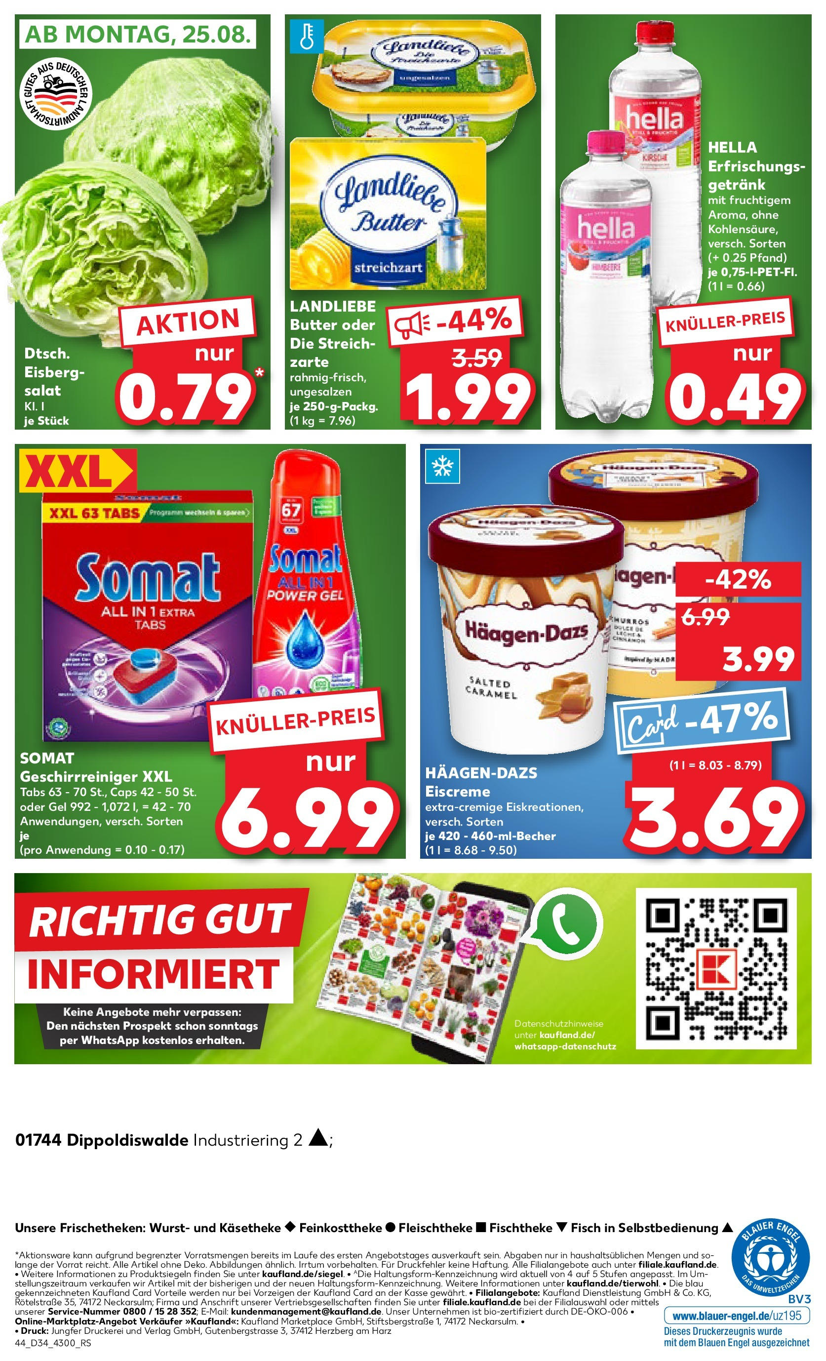 Prospekt Kaufland ab 21.08.2025 » Angebote und Werbung Online | Seite: 44 | Produkte: Landliebe butter, Fisch, Hella, Salat Prospekt Kaufland ab 21.08.2025 » Angebote Online zum Blättern | Seite: 44 | Produkte: Landliebe butter, Fisch, Hella, Salat
