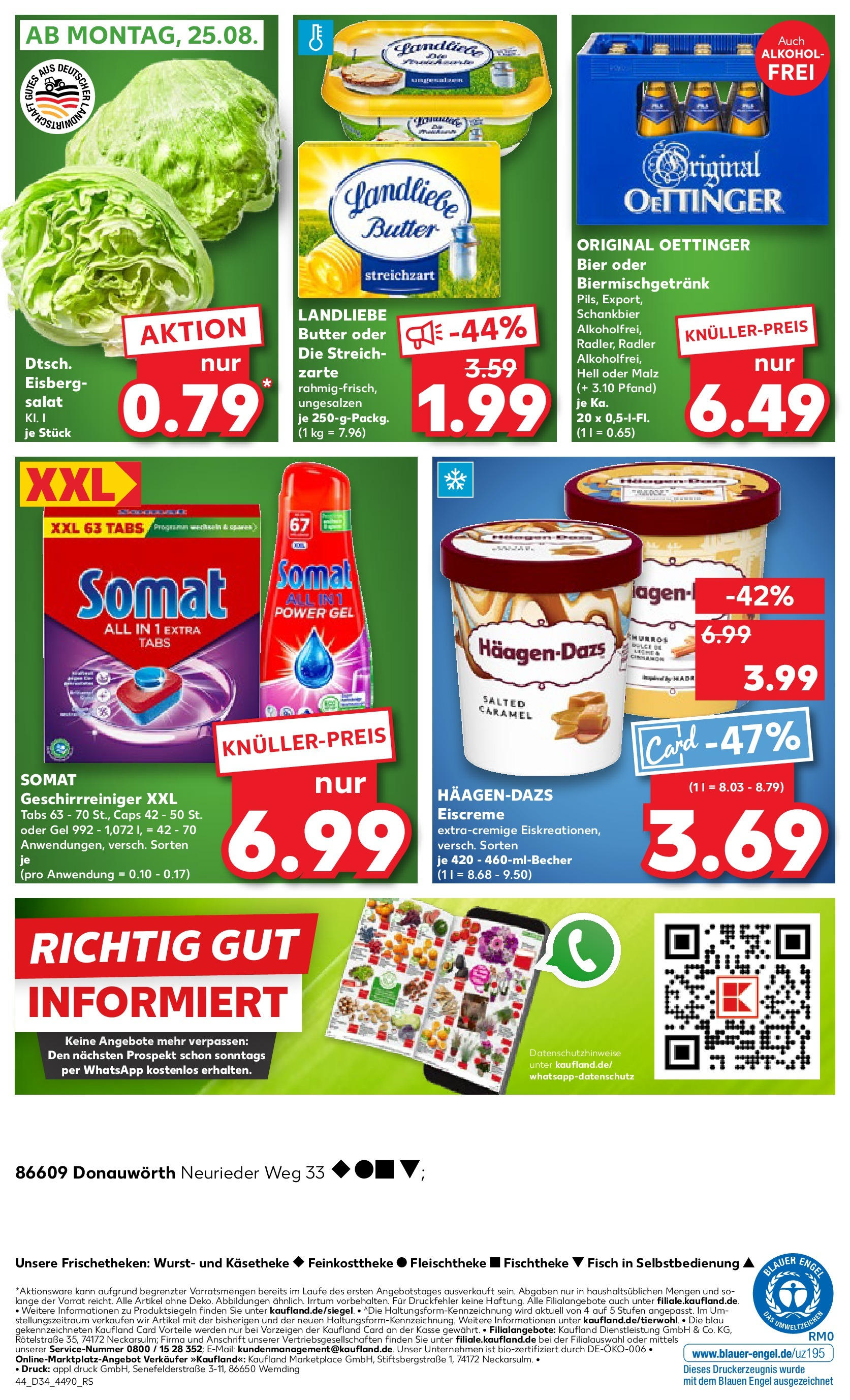 Prospekt Kaufland ab 21.08.2025 » Angebote Online zum Blättern | Seite: 44 | Produkte: Butter, Eisbergsalat, Wurst, Salat