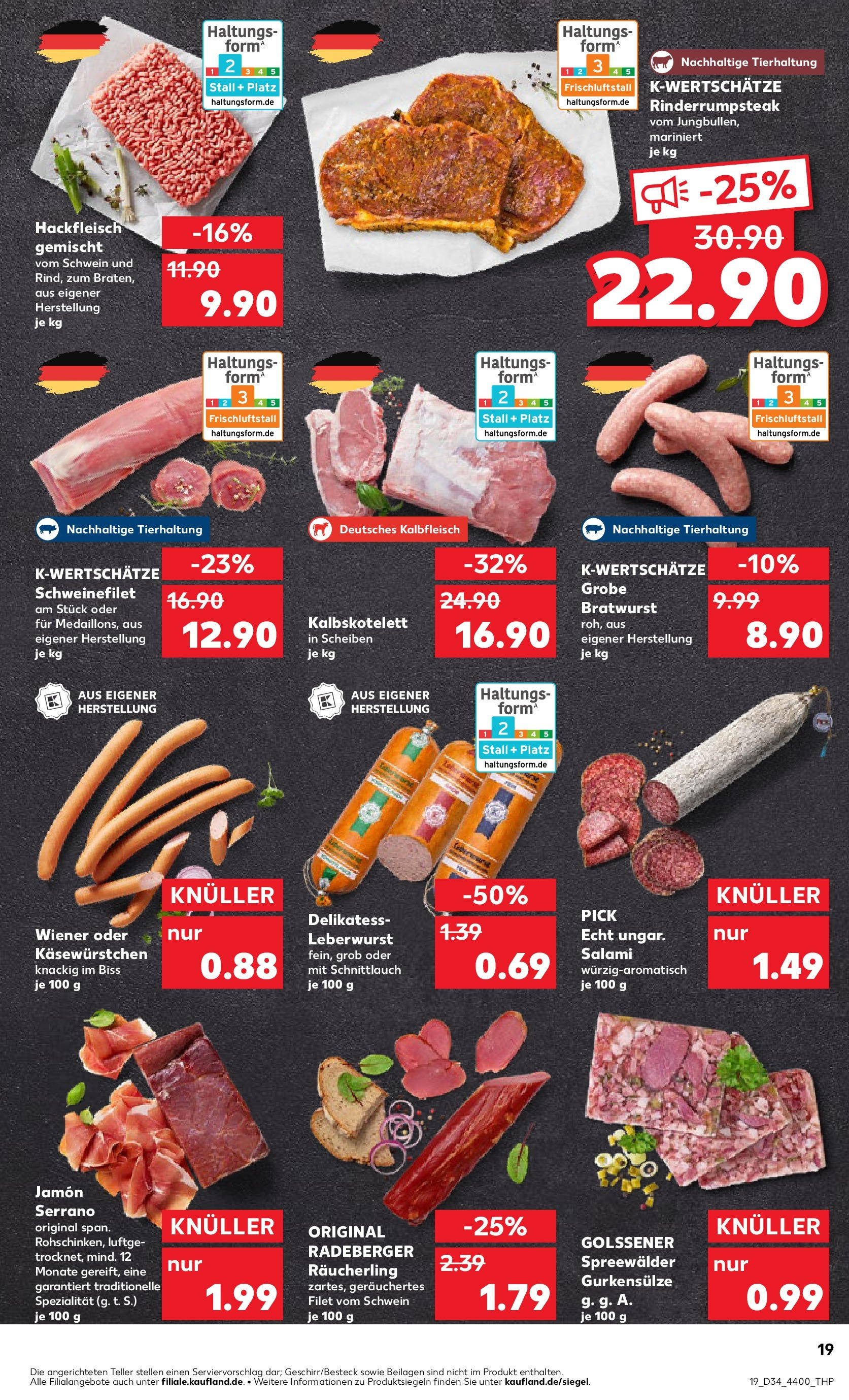 Prospekt Kaufland ab 21.08.2025 » Angebote Online zum Blättern | Seite: 19 | Produkte: Bratwurst, Schweinefilet, Salami, Hackfleisch