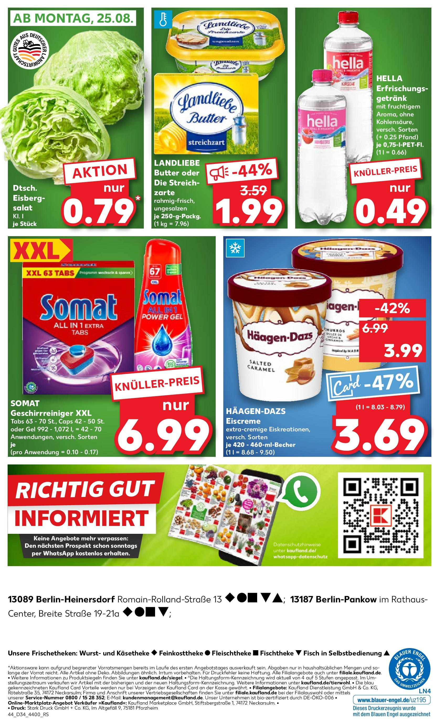 Prospekt Kaufland ab 21.08.2025 » Angebote Online zum Blättern | Seite: 44 | Produkte: Landliebe butter, Hella, Wurst, Salat