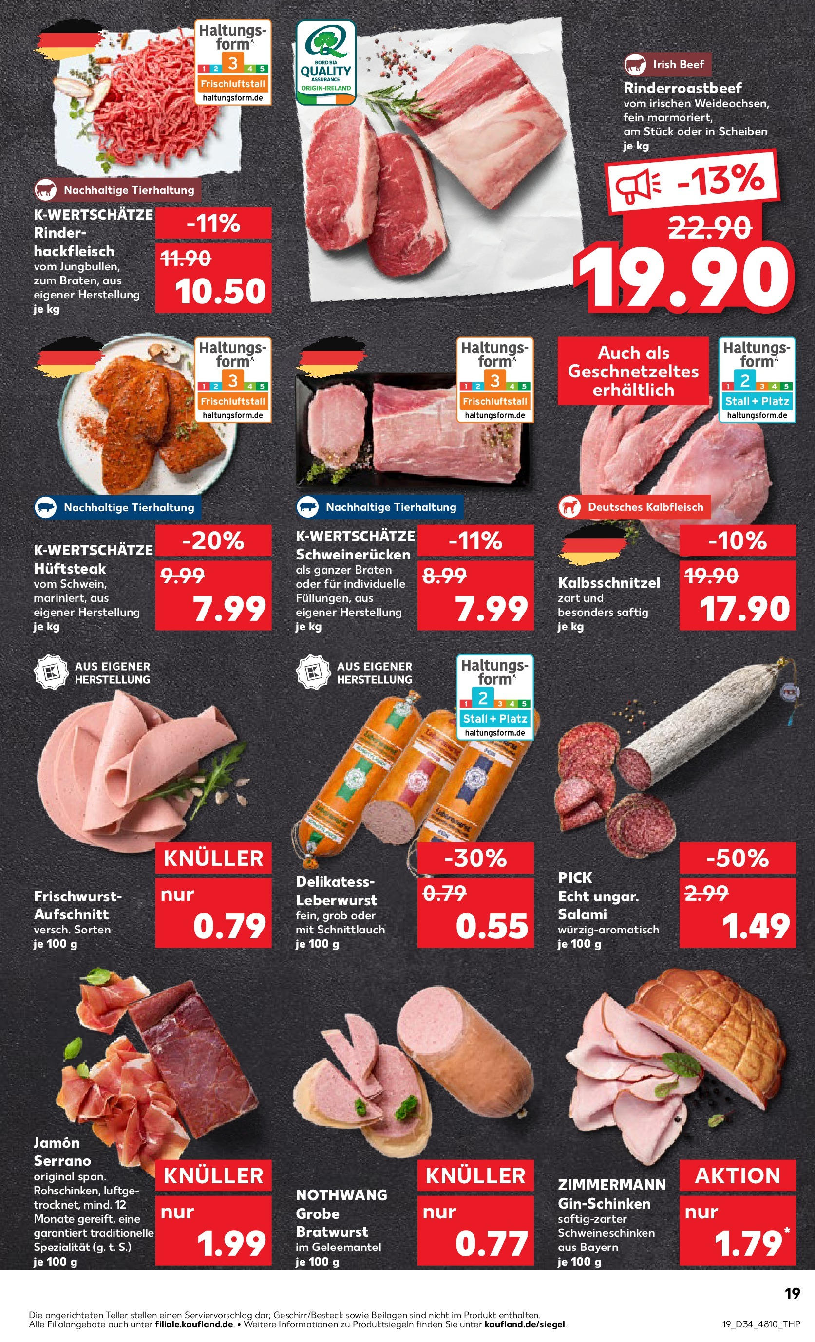 Prospekt Kaufland ab 21.08.2025 » Angebote Online zum Blättern | Seite: 19 | Produkte: Schweinerucken, Salami, Steak, Hackfleisch