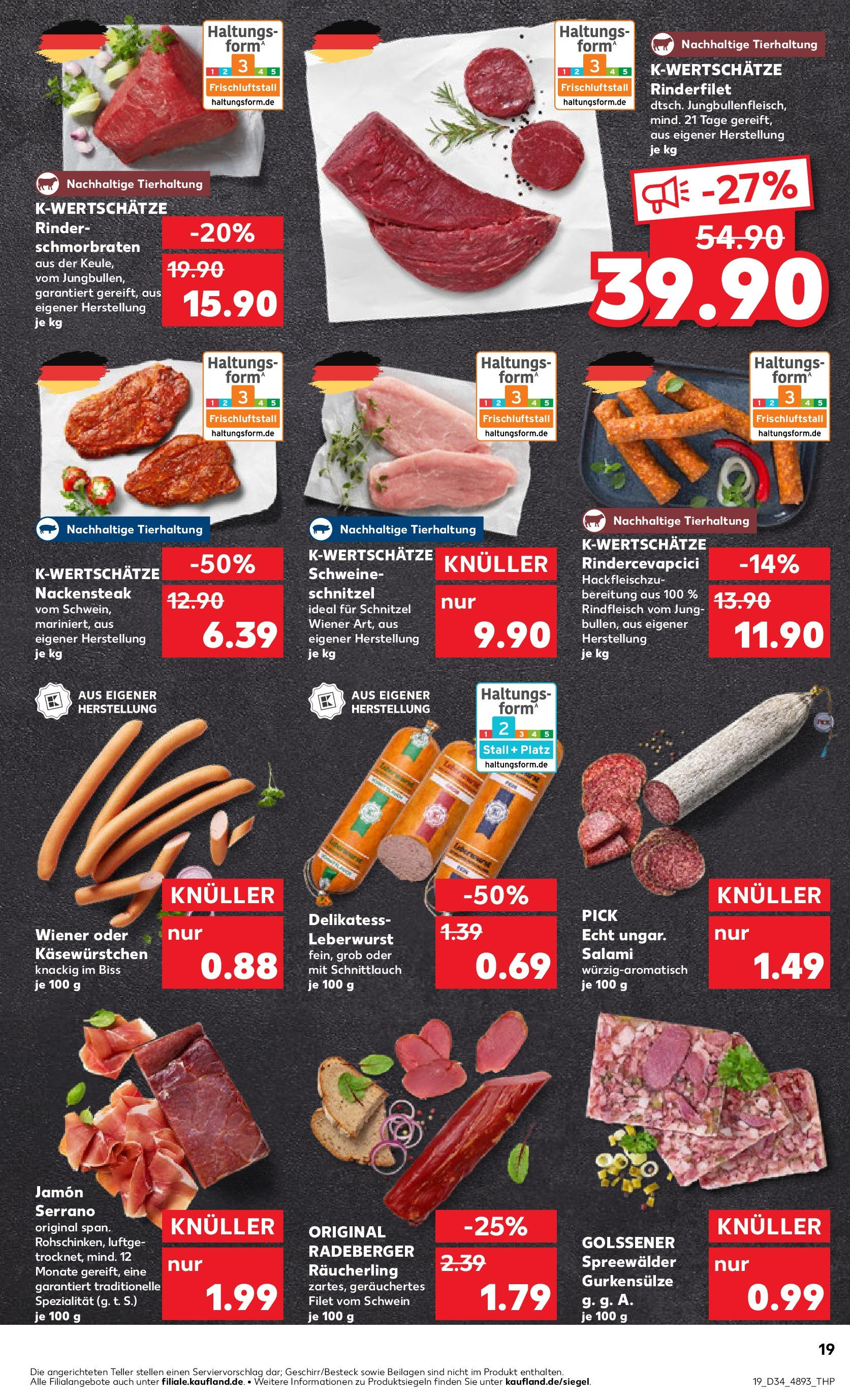 Prospekt Kaufland ab 21.08.2025 » Angebote Online zum Blättern | Seite: 19 | Produkte: Rinderfilet, Schnitzel, Salami, Steak