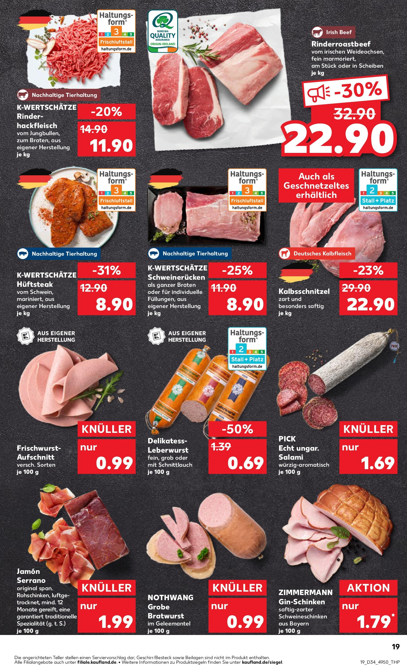 Prospekt Kaufland ab 21.08.2025 » Angebote Online zum Blättern | Seite: 19 | Produkte: Schweinerucken, Salami, Steak, Hackfleisch
