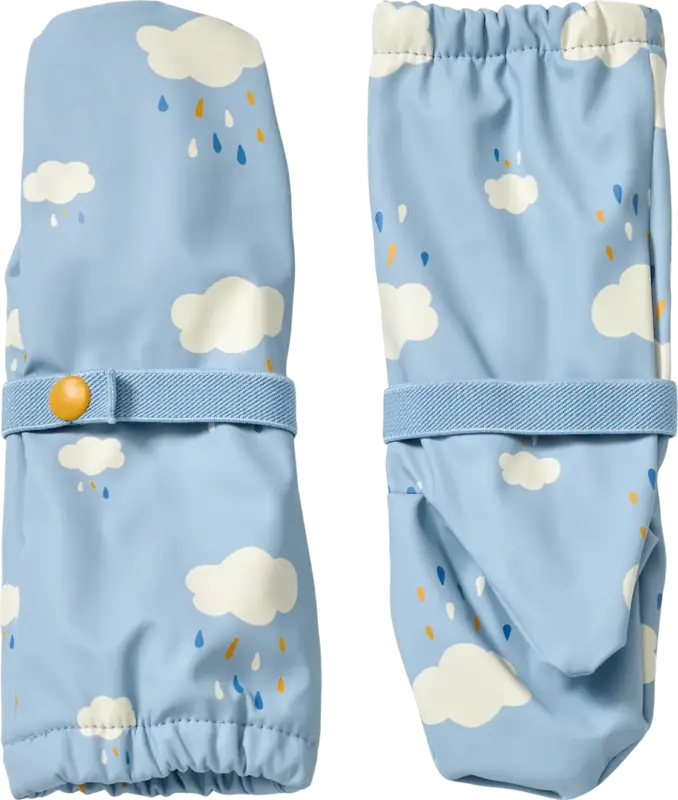 PUSBLU Regenhandschuhe mit Futter & Wolken-Muster, blau, Gr. 2