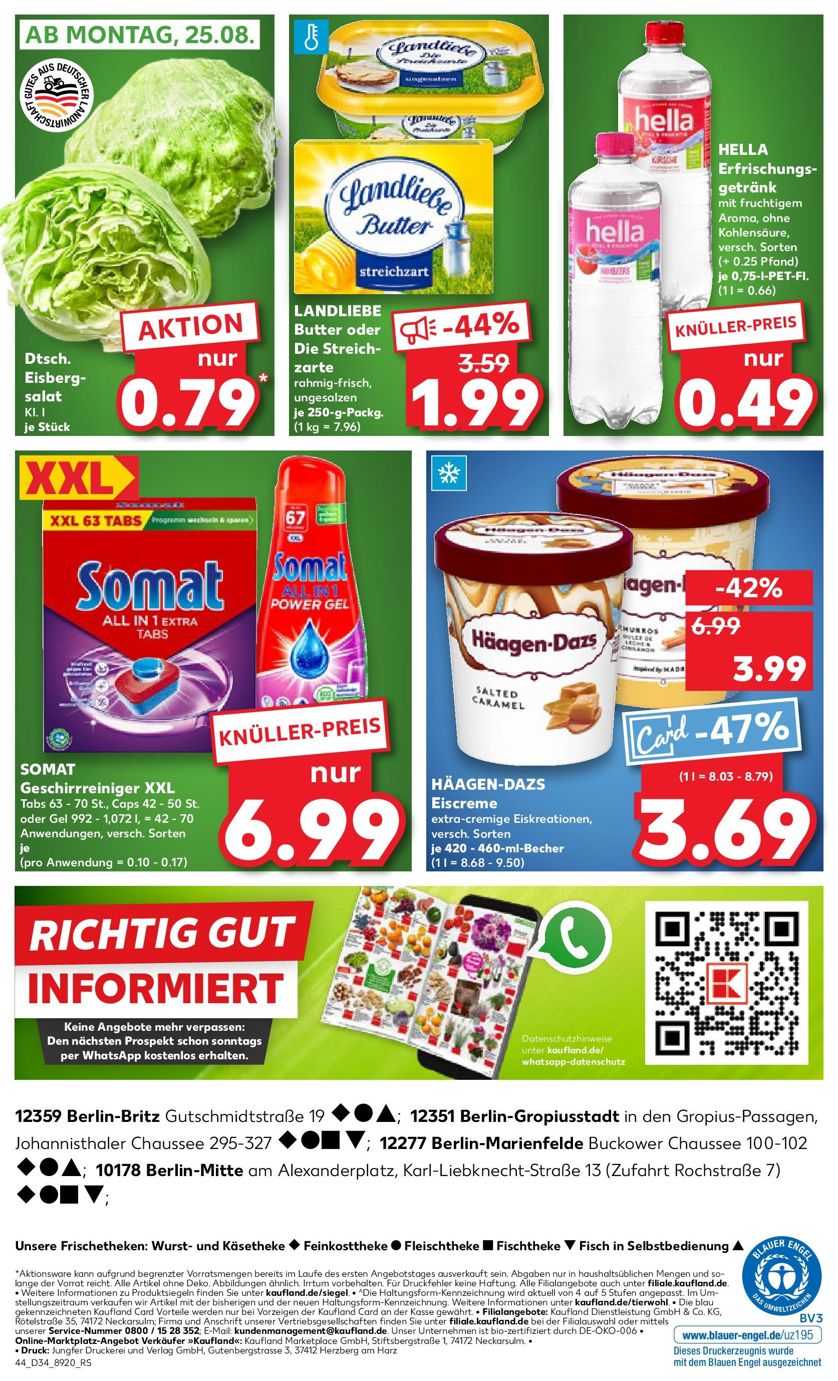 Prospekt Kaufland ab 21.08.2025 » Angebote Online zum Blättern | Seite: 44 | Produkte: Landliebe butter, Eiscreme, Fisch, Salat