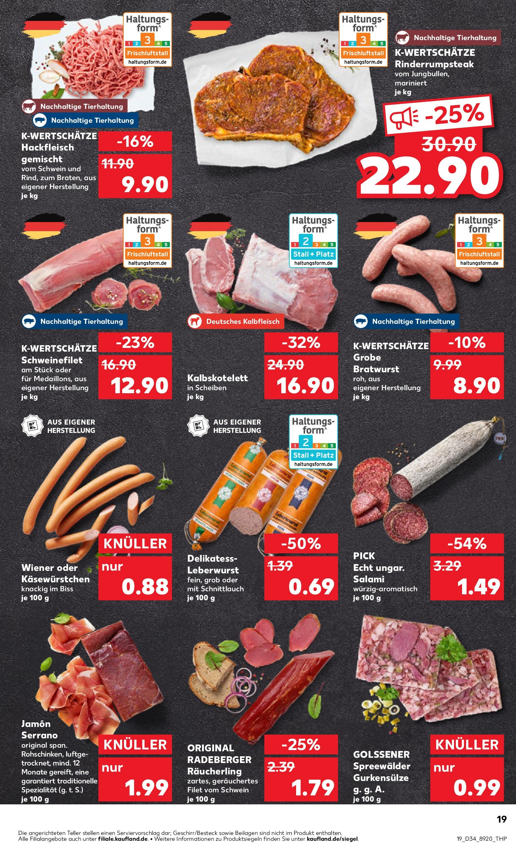 Prospekt Kaufland ab 21.08.2025 » Angebote Online zum Blättern | Seite: 19 | Produkte: Bratwurst, Schweinefilet, Salami, Hackfleisch
