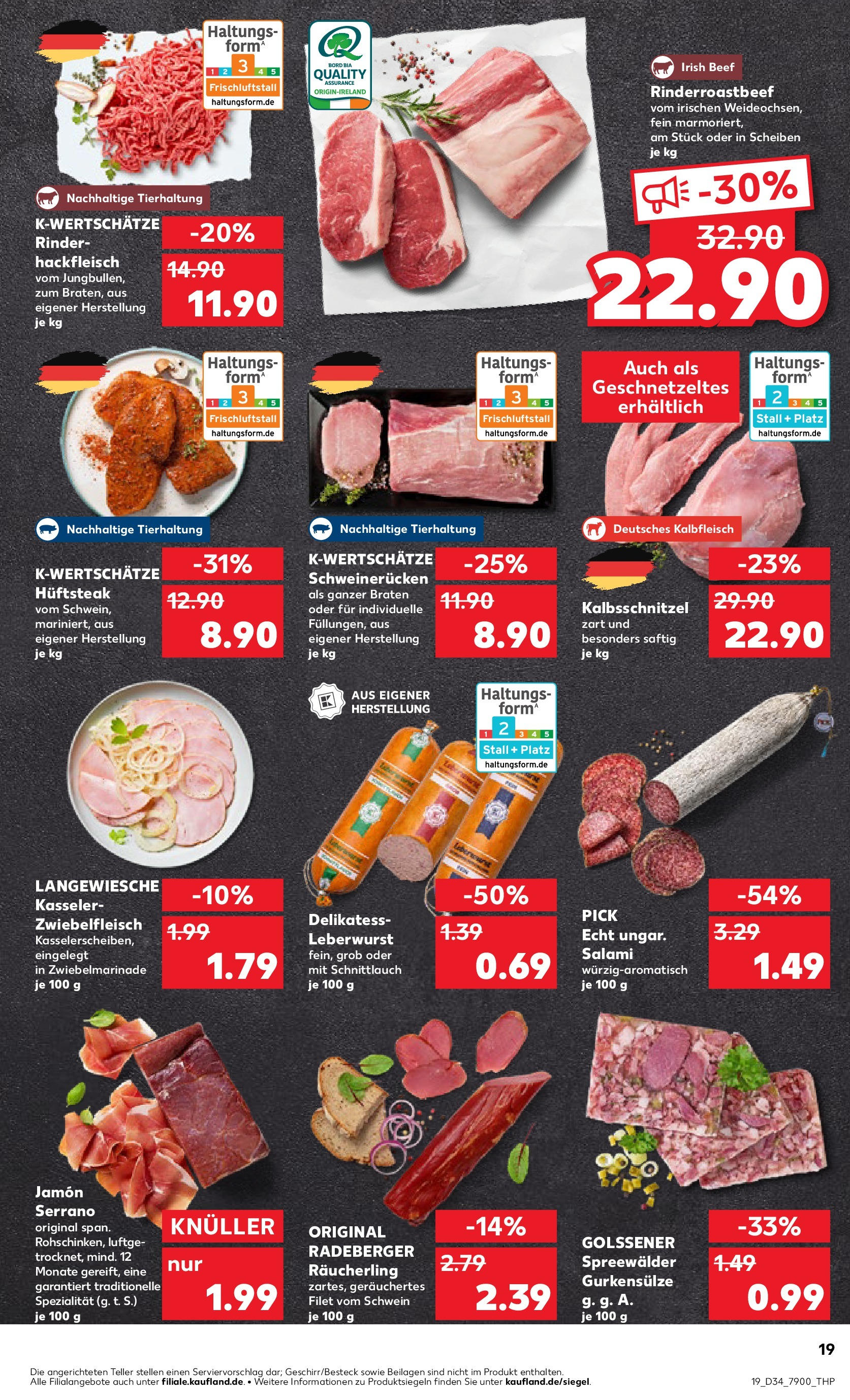 Prospekt Kaufland ab 21.08.2025 » Angebote Online zum Blättern | Seite: 19 | Produkte: Schweinerucken, Salami, Steak, Hackfleisch