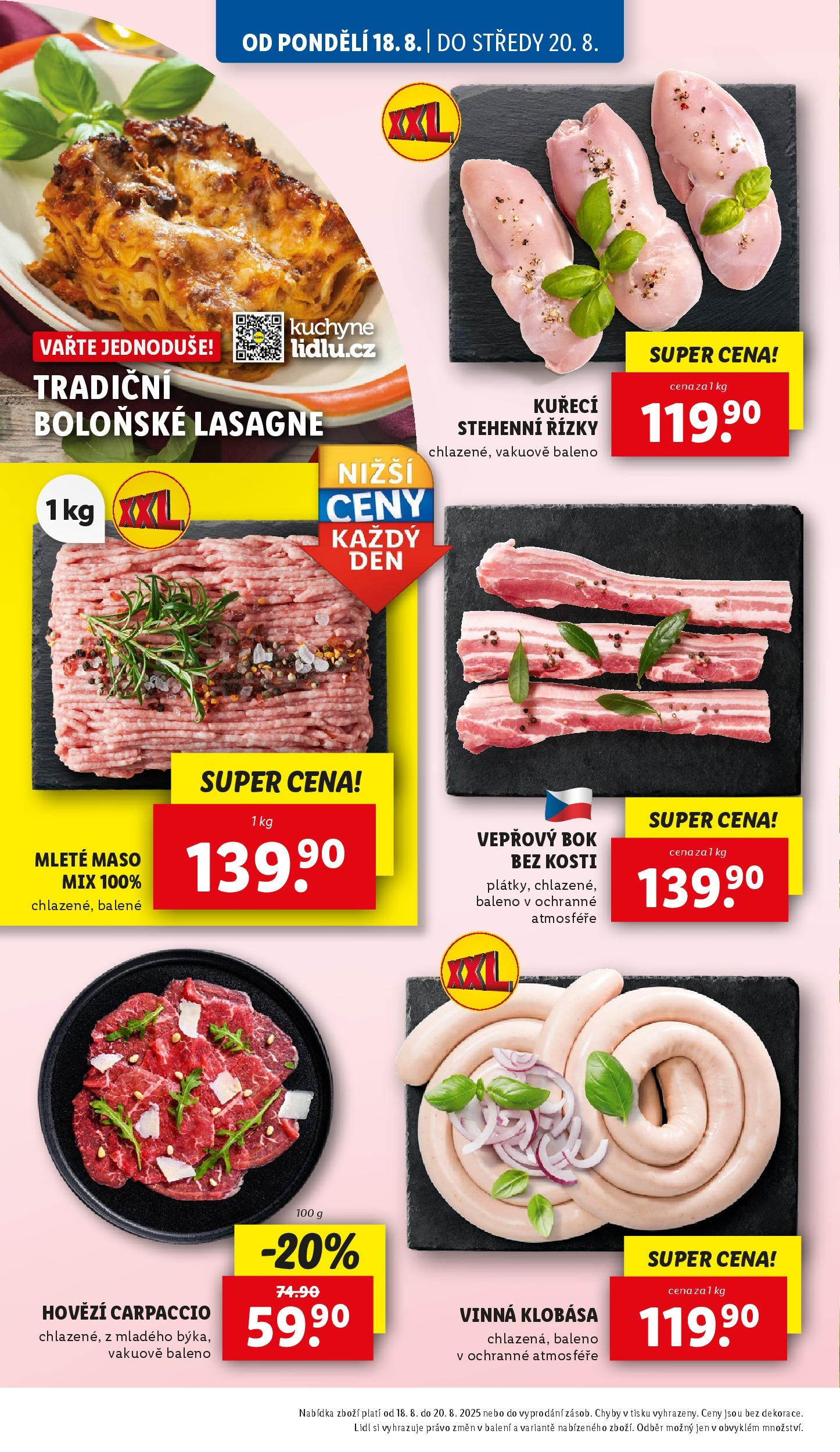 Lidl leták od 19.08.2025 - Nový akční leták | Strana: 12 | Produkty: Kuřecí stehenní řízky, Vepřový bok, Maso, Kuchyně