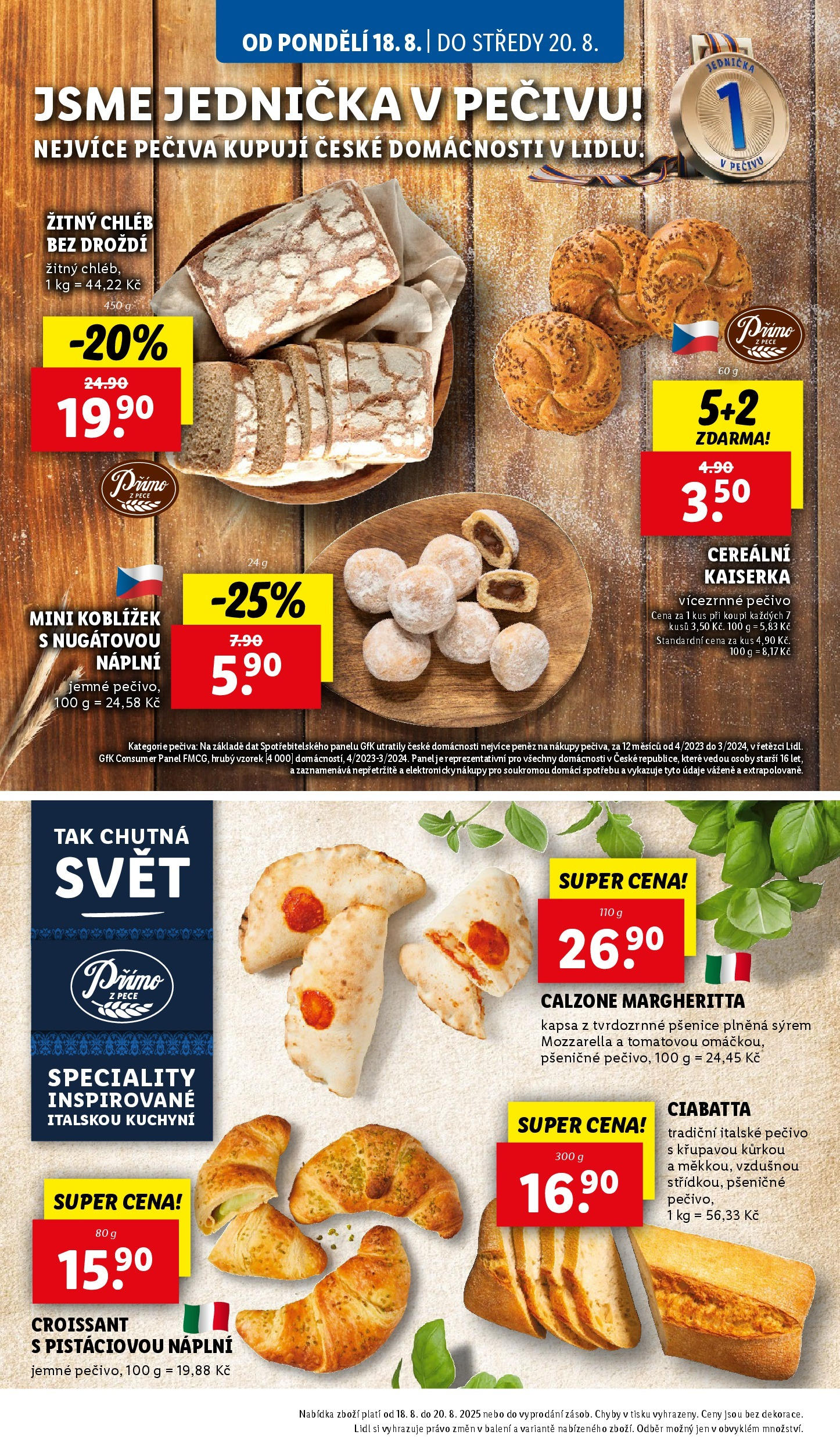 Lidl leták od 19.08.2025 - Nový akční leták | Strana: 14 | Produkty: Chléb, Žitný chléb, Croissant, Mozzarella