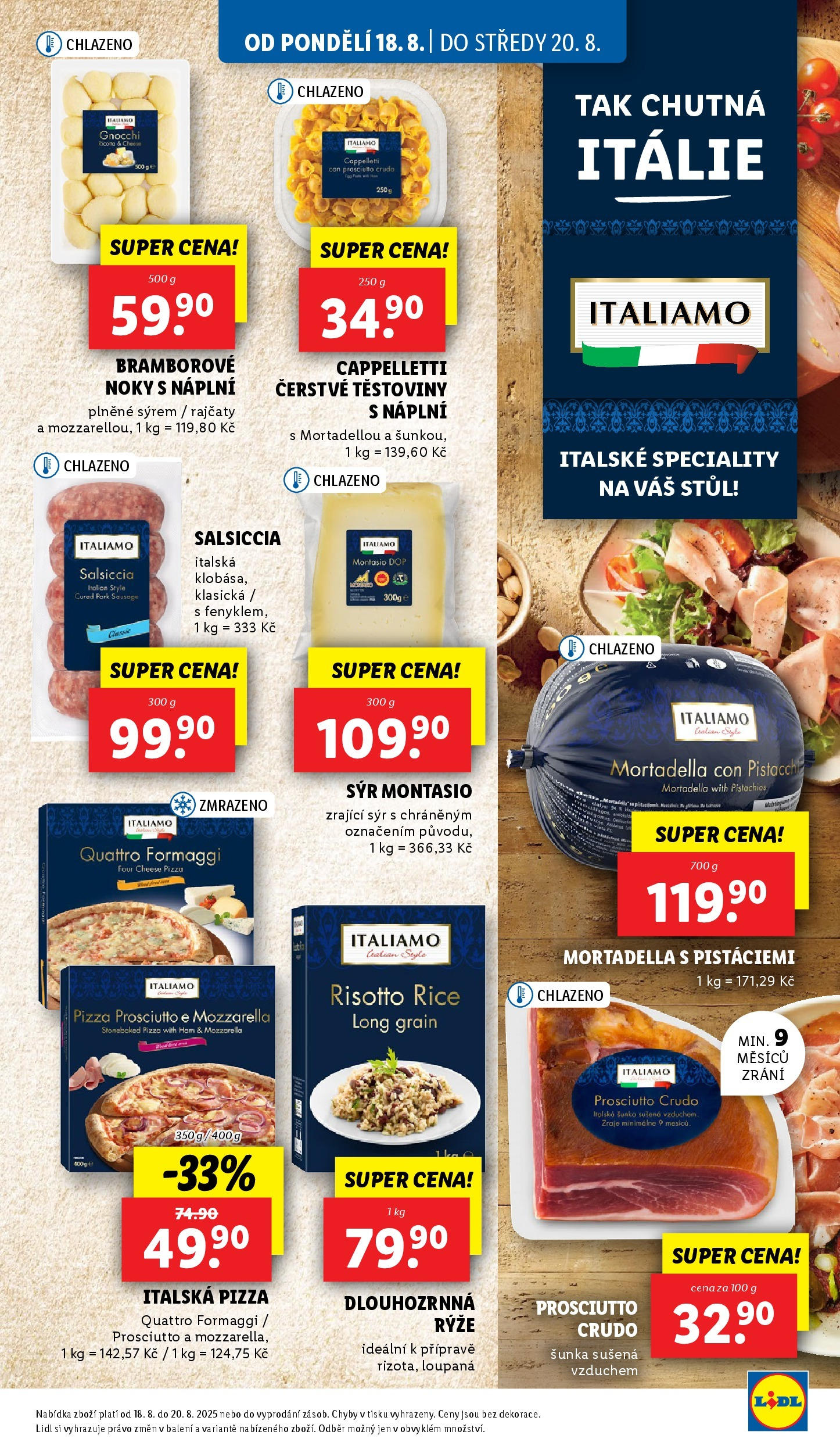 Lidl leták od 19.08.2025 - Nový akční leták | Strana: 15 | Produkty: Prosciutto, Salsiccia, Mozzarella, Crudo