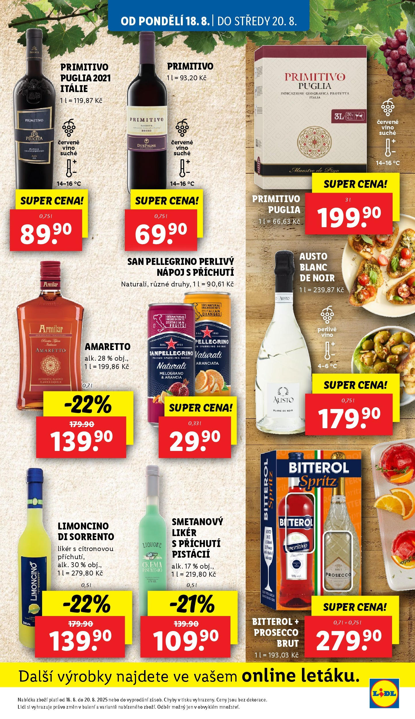 Lidl leták od 19.08.2025 - Nový akční leták | Strana: 21 | Produkty: Amaretto, Primitivo Puglia, Likér, Bitterol
