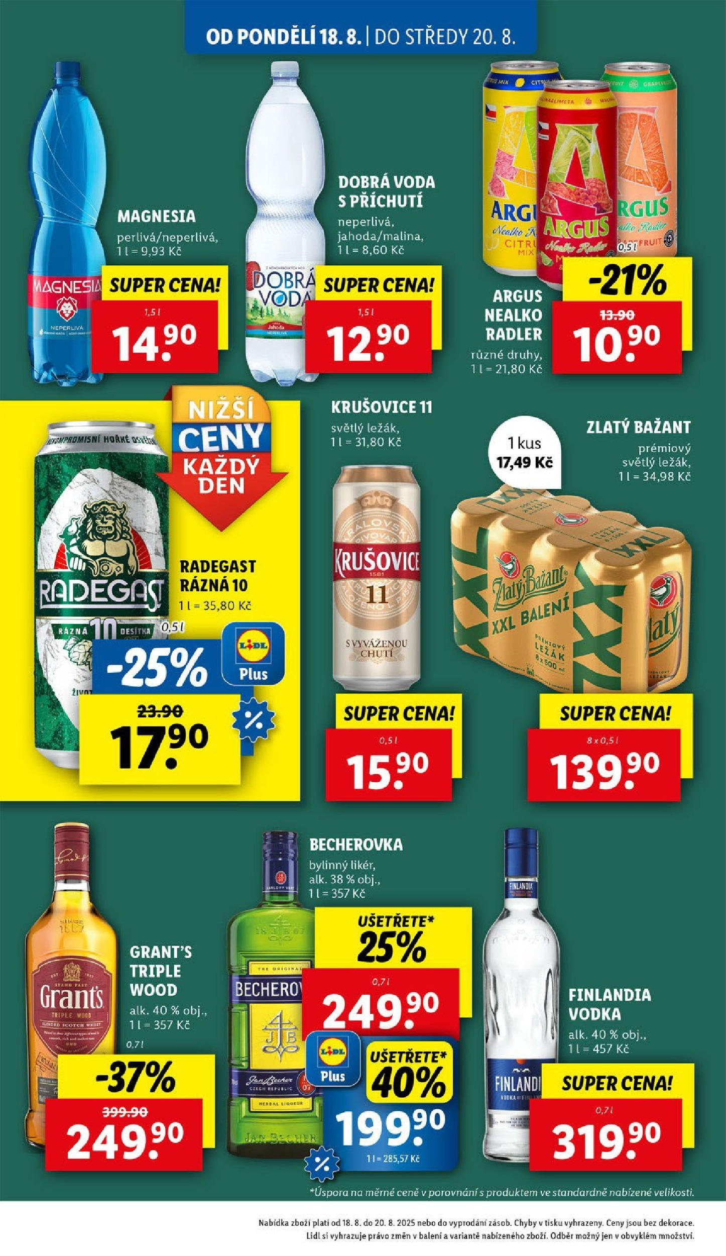 Lidl leták od 19.08.2025 - Nový akční leták | Strana: 32 | Produkty: Voda, Zlatý Bažant, Radler, Krušovice