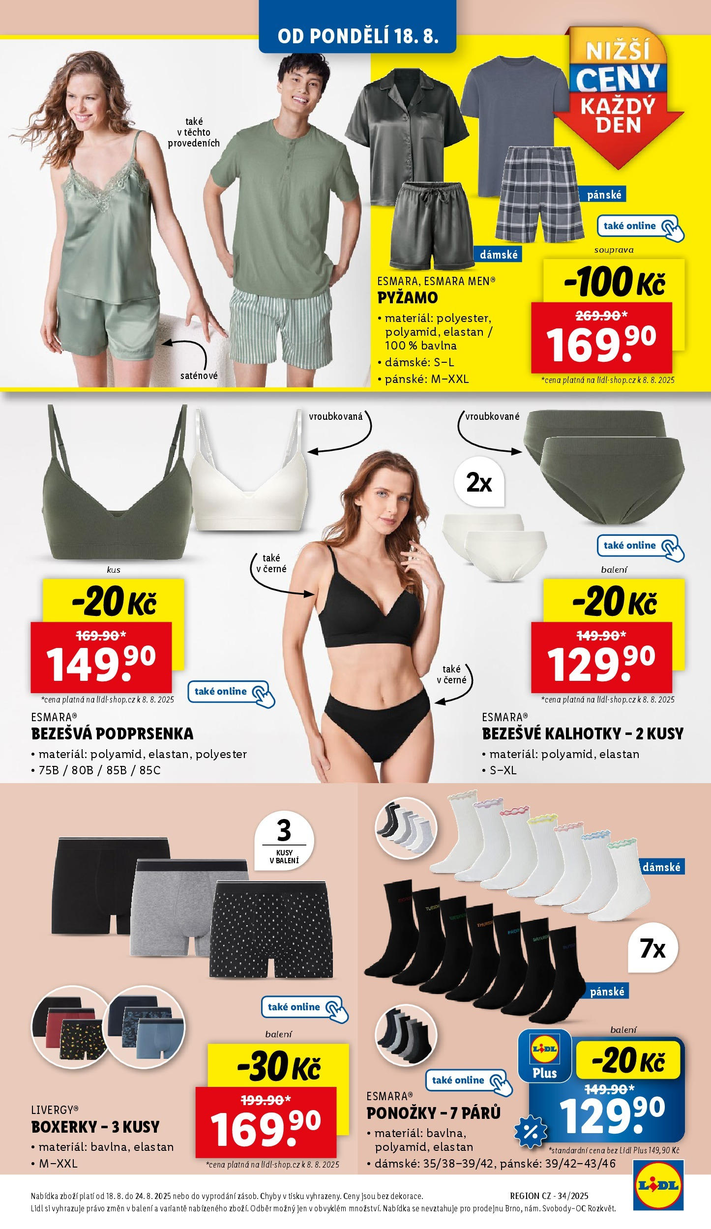 Lidl leták od 19.08.2025 - Nový akční leták | Strana: 11 | Produkty: Kalhotky, Podprsenka, Pyžamo, Boxerky