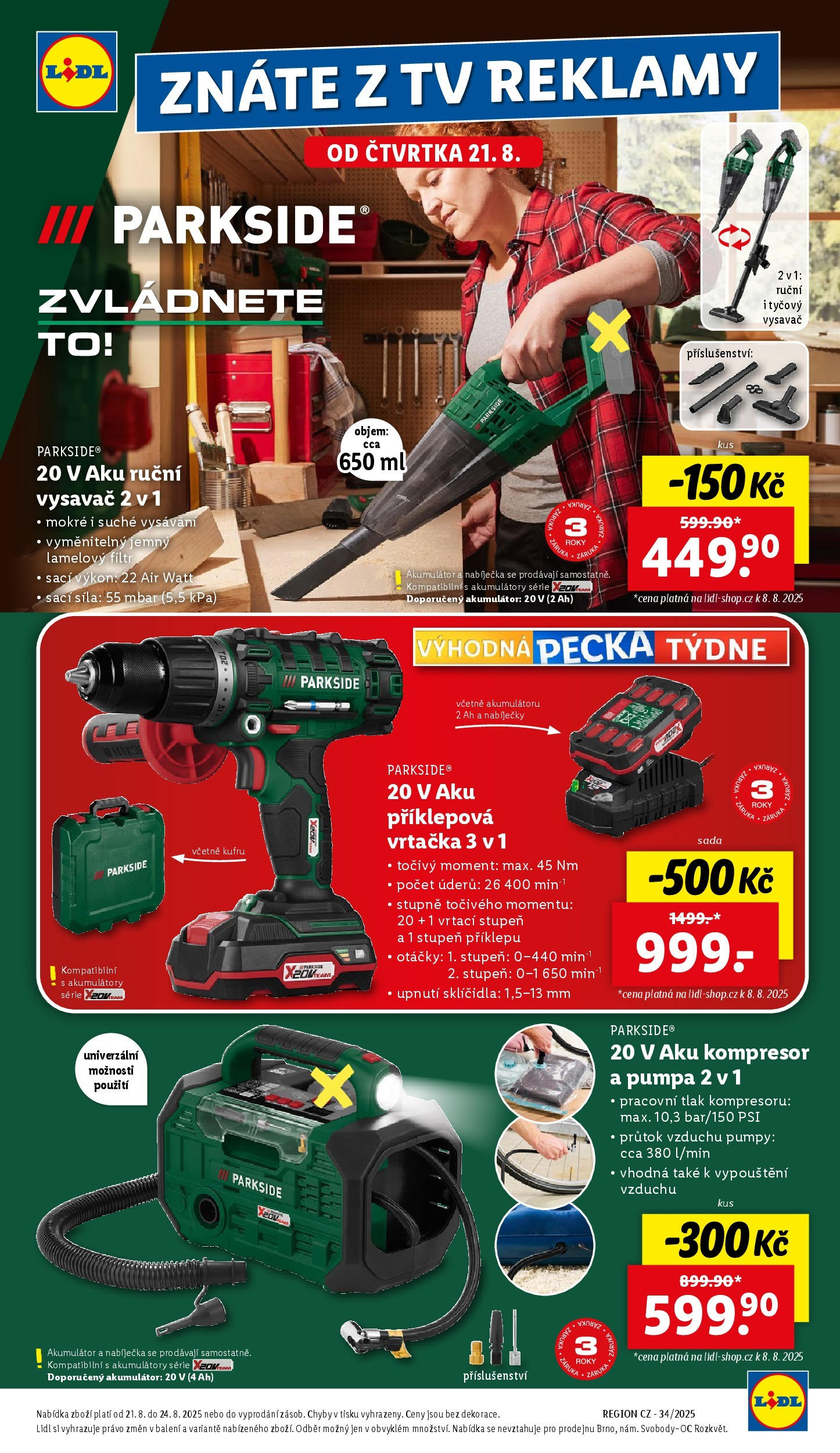 Lidl leták od 19.08.2025 - Nový akční leták | Strana: 21 | Produkty: Aku příklepová vrtačka, Aku kompresor, Pumpa, Vrtačka