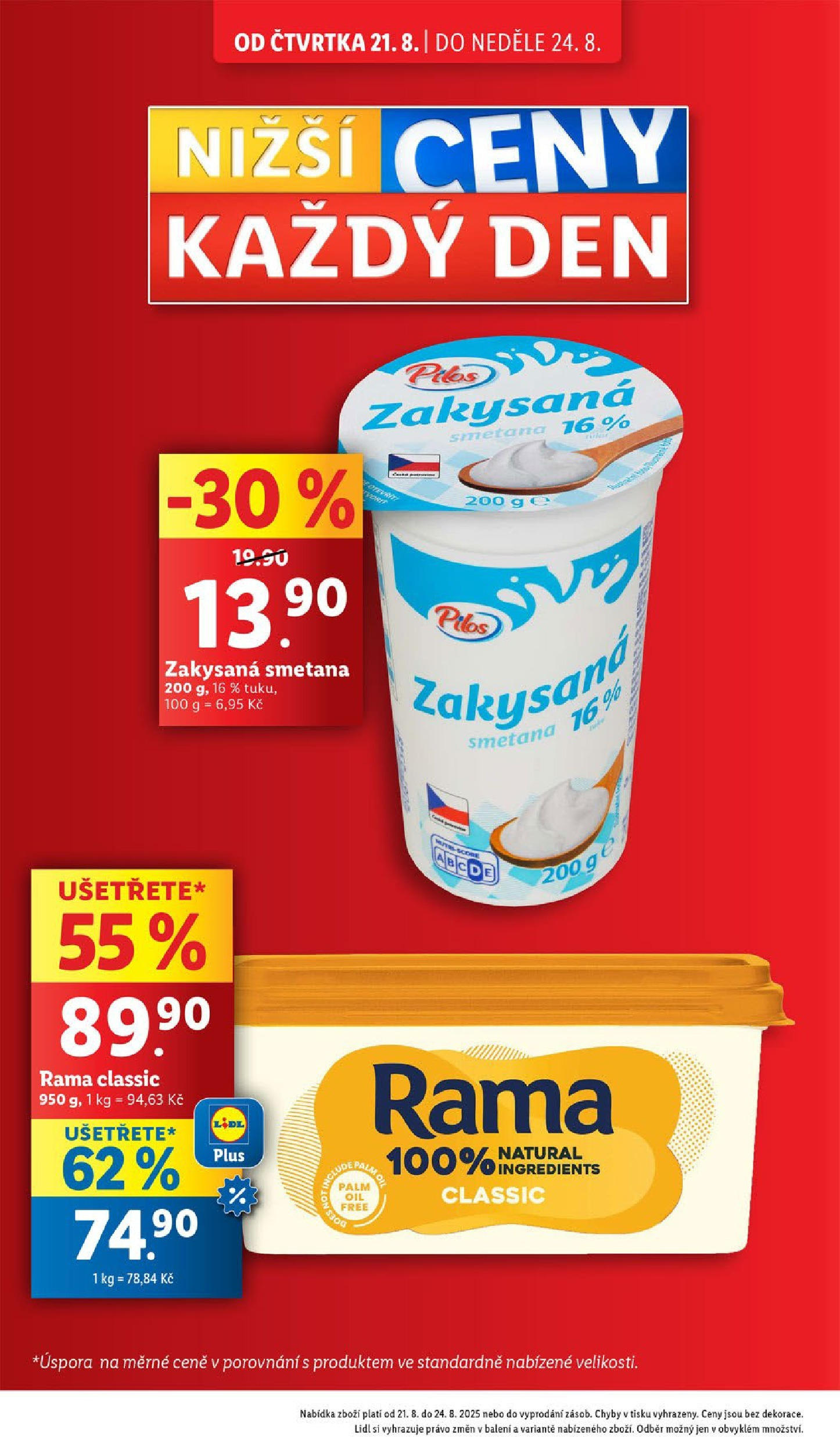Lidl leták od 19.08.2025 - Nový akční leták | Strana: 4 | Produkty: Smetana, Rama, Zakysaná smetana