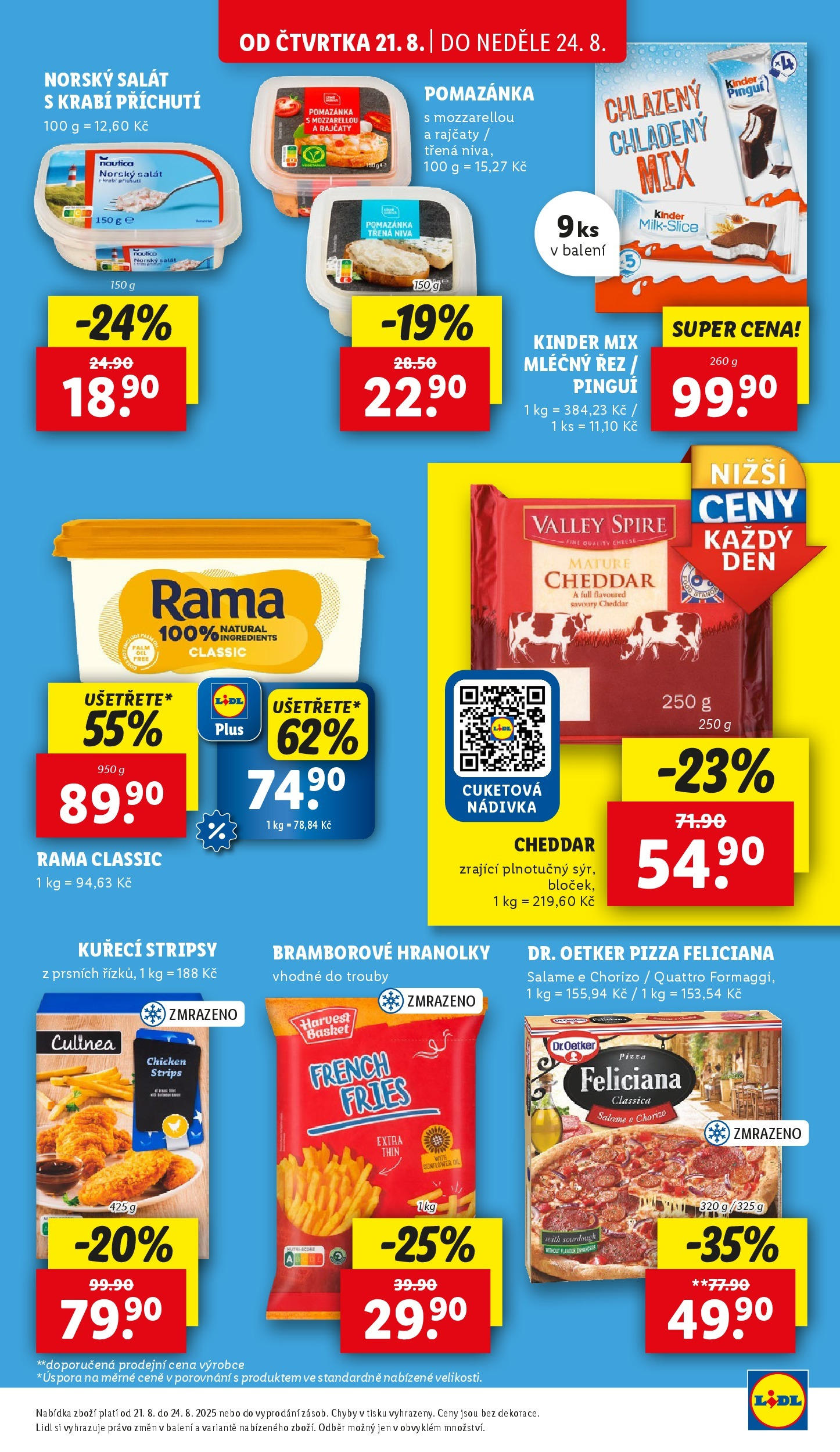 Lidl leták od 19.08.2025 - Nový akční leták | Strana: 15 | Produkty: Pizza, Niva, Kuřecí stripsy, Cheddar