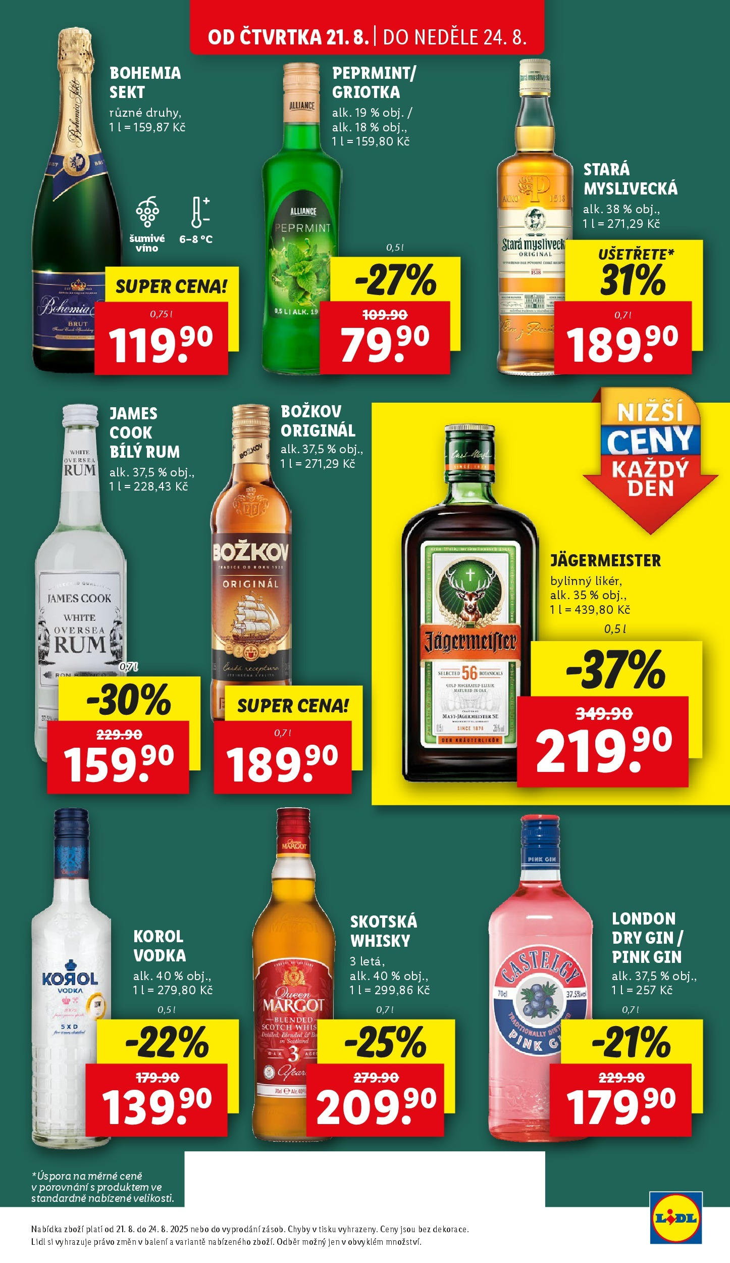 Lidl leták od 19.08.2025 - Nový akční leták | Strana: 21 | Produkty: Jägermeister, Rum Božkov originál, Božkov originál, Rum Božkov