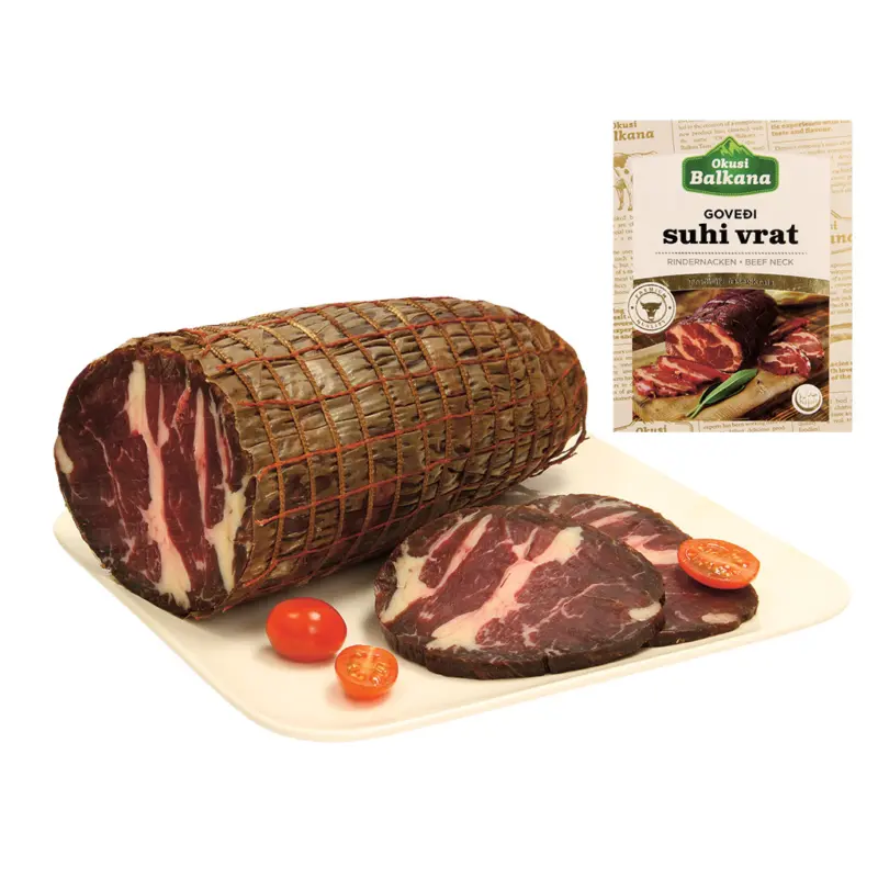 Halal Rindernacken, gesalzen, geräuchert, mindestens 75 Tage luftgetrocknet gereift.