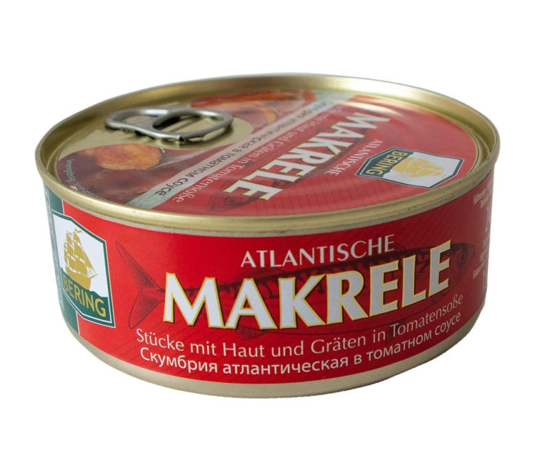 Makrele - Stücke mit Haut und Gräten in Tomatensoße