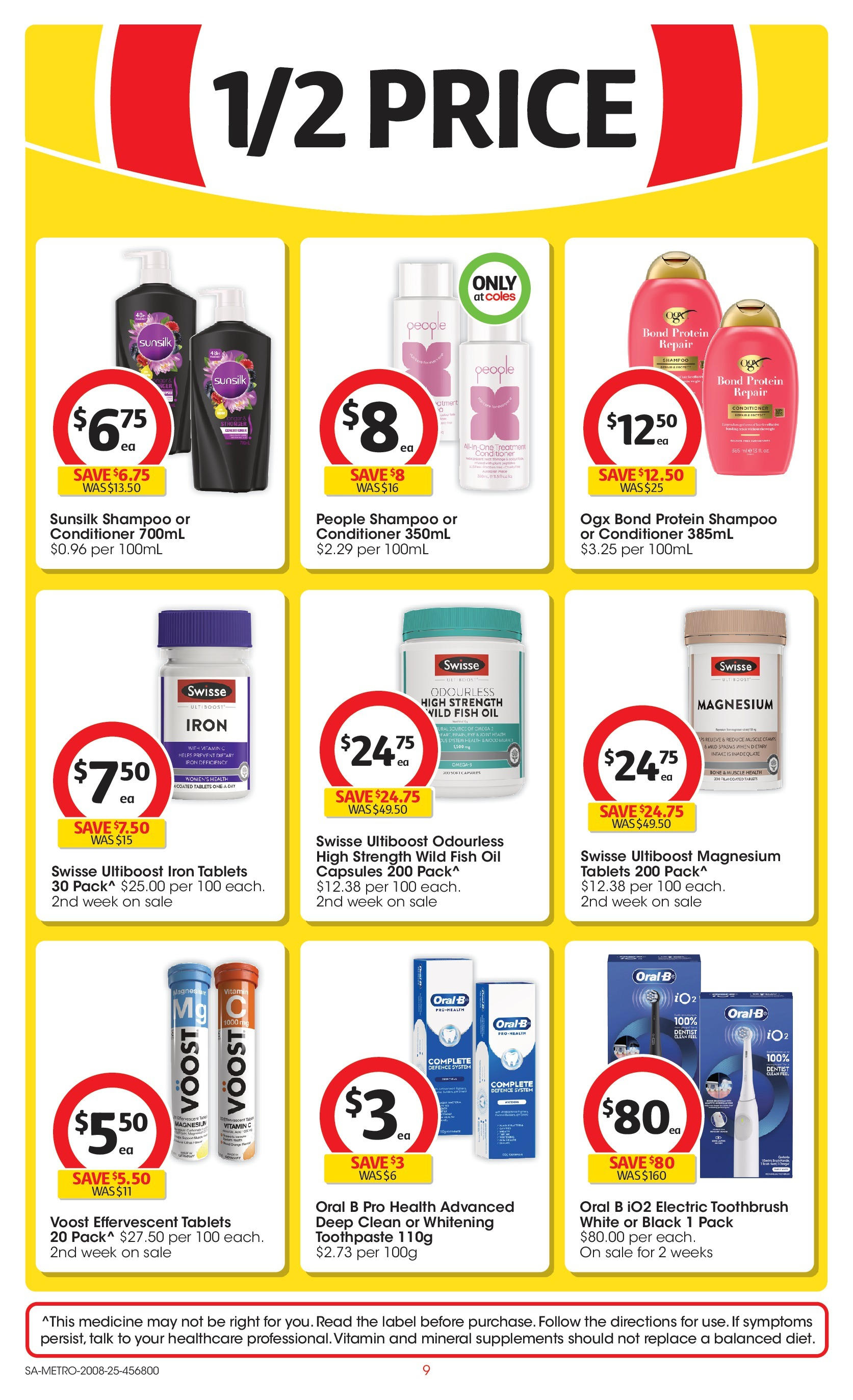 Coles catalogue from 20/08/2025 > Big discounts | Page: 9 | Products: Toothpaste, Fish oil, Iron, Treatment Coles catalogue valid from 20/08/2025 > Online Australia | Page: 9 | Products: Toothpaste, Fish oil, Iron, Treatment