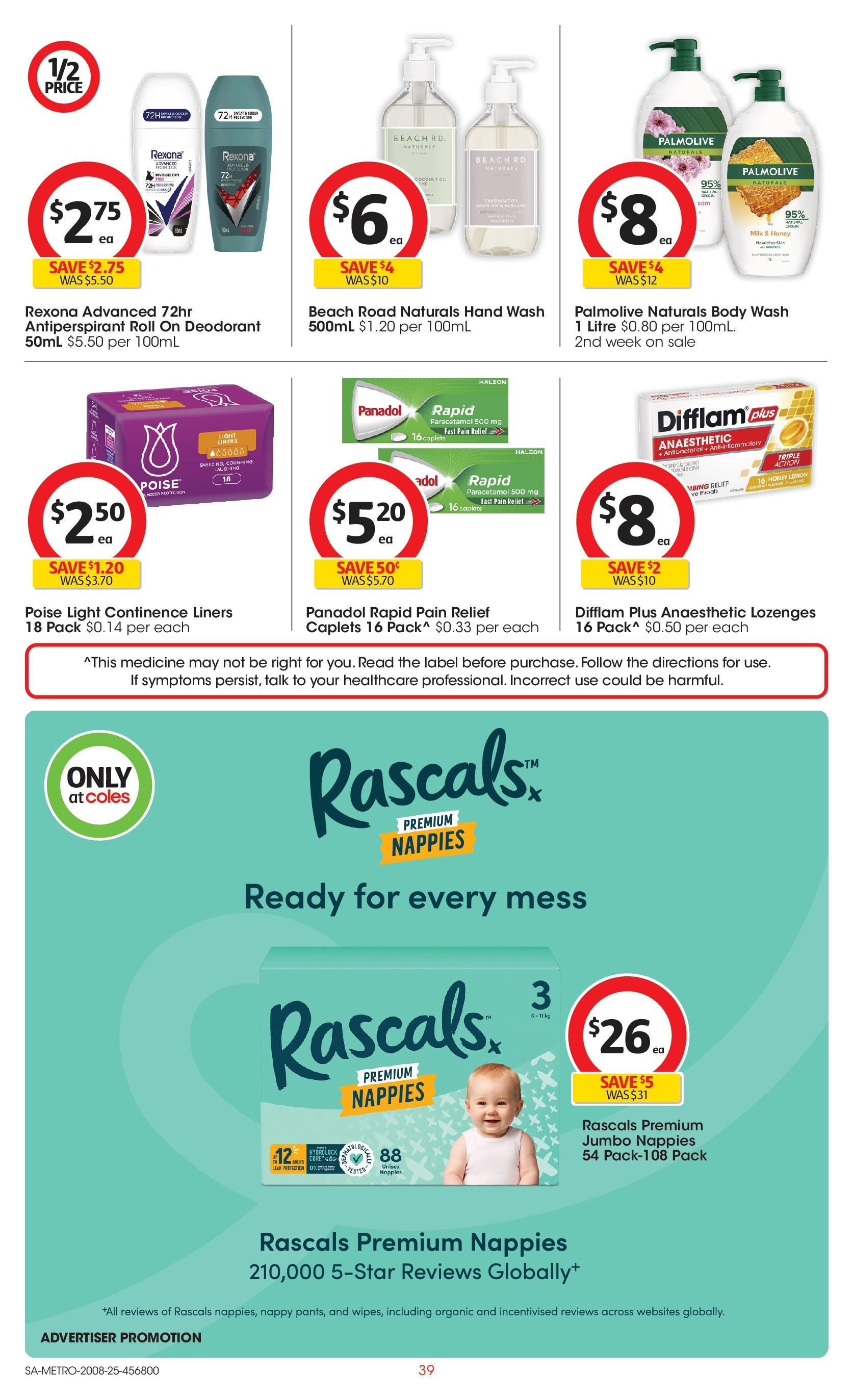 Coles catalogue from 20/08/2025 > Big discounts | Page: 39 | Products: Honey, Deodorant, Antiperspirant, Pain relief Coles catalogue valid from 20/08/2025 > Online Australia | Page: 39 | Products: Honey, Deodorant, Antiperspirant, Pain relief