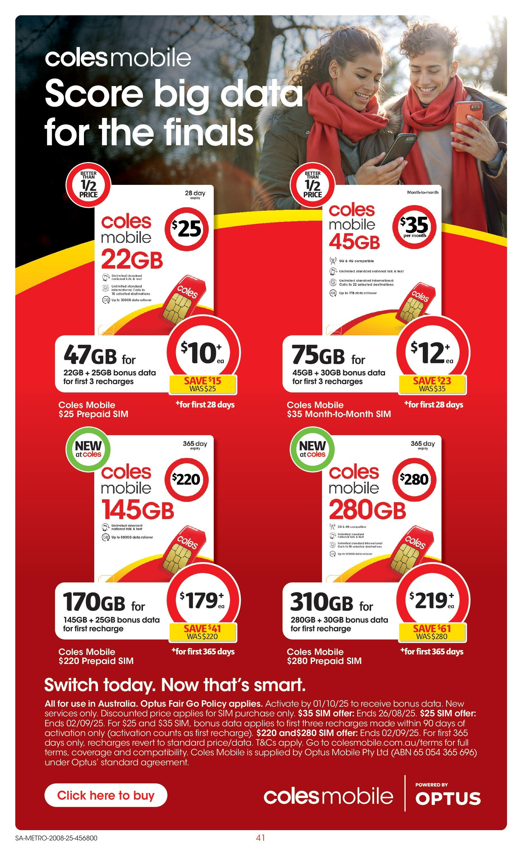 Coles catalogue from 20/08/2025 > Big discounts | Page: 41 | Products: Mobile Coles catalogue valid from 20/08/2025 > Online Australia | Page: 41 | Products: Mobile