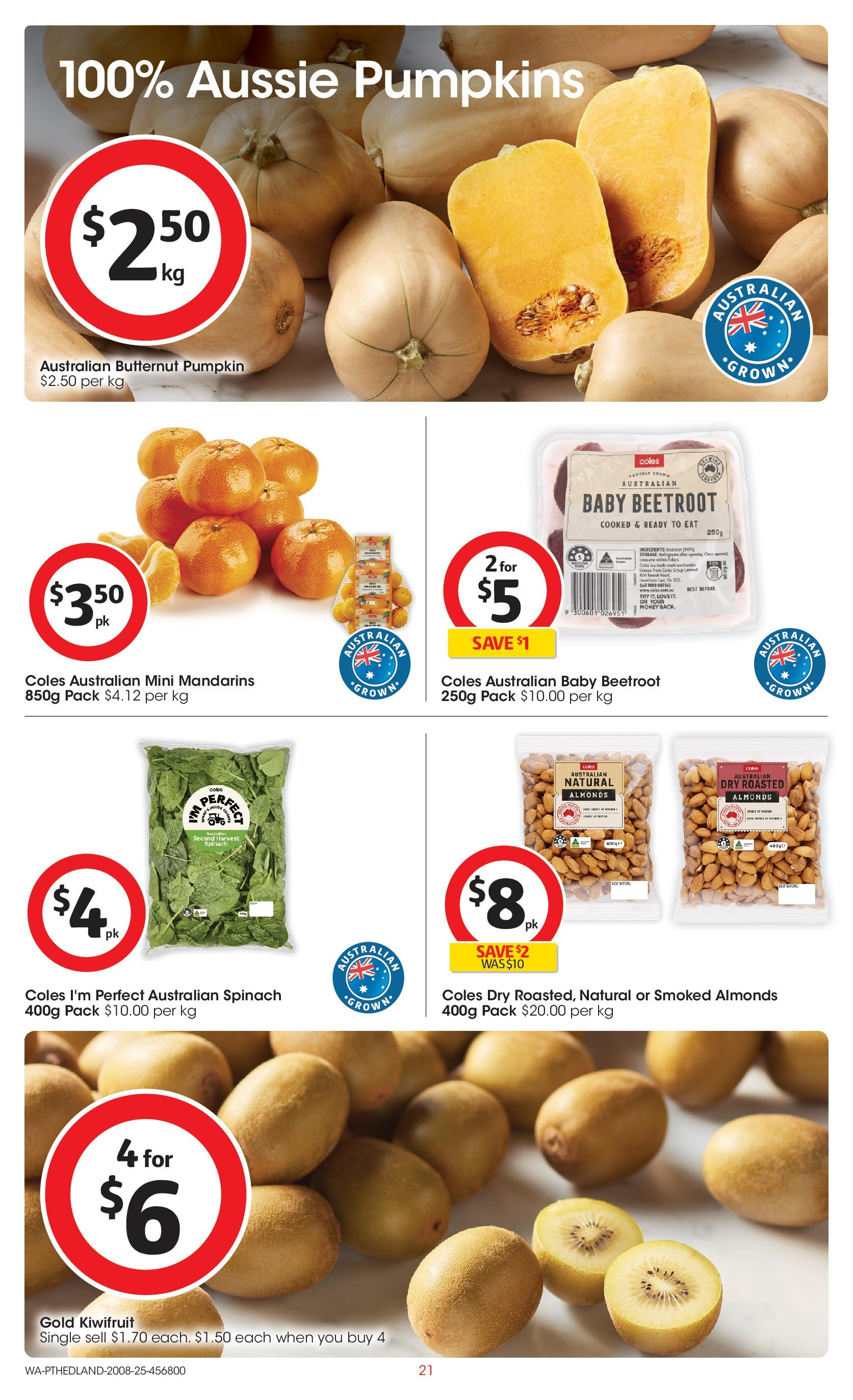 ﻿﻿Coles catalogue valid from 20/08/2025 > Online Australia | Page: 21 | Products: Almonds, Spinach, Beetroot, Pumpkin