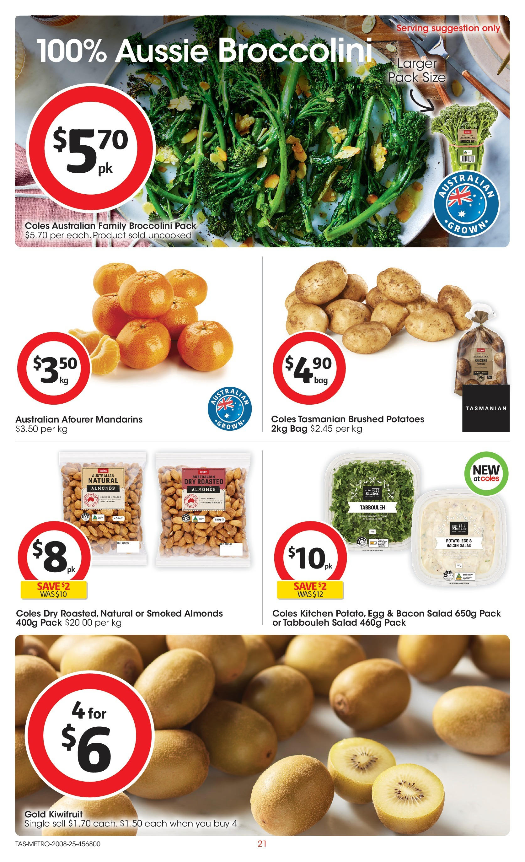 ﻿﻿Coles catalogue valid from 20/08/2025 > Online Australia | Page: 21 | Products: Kiwifruit, Mandarins, Potatoes, Bag
