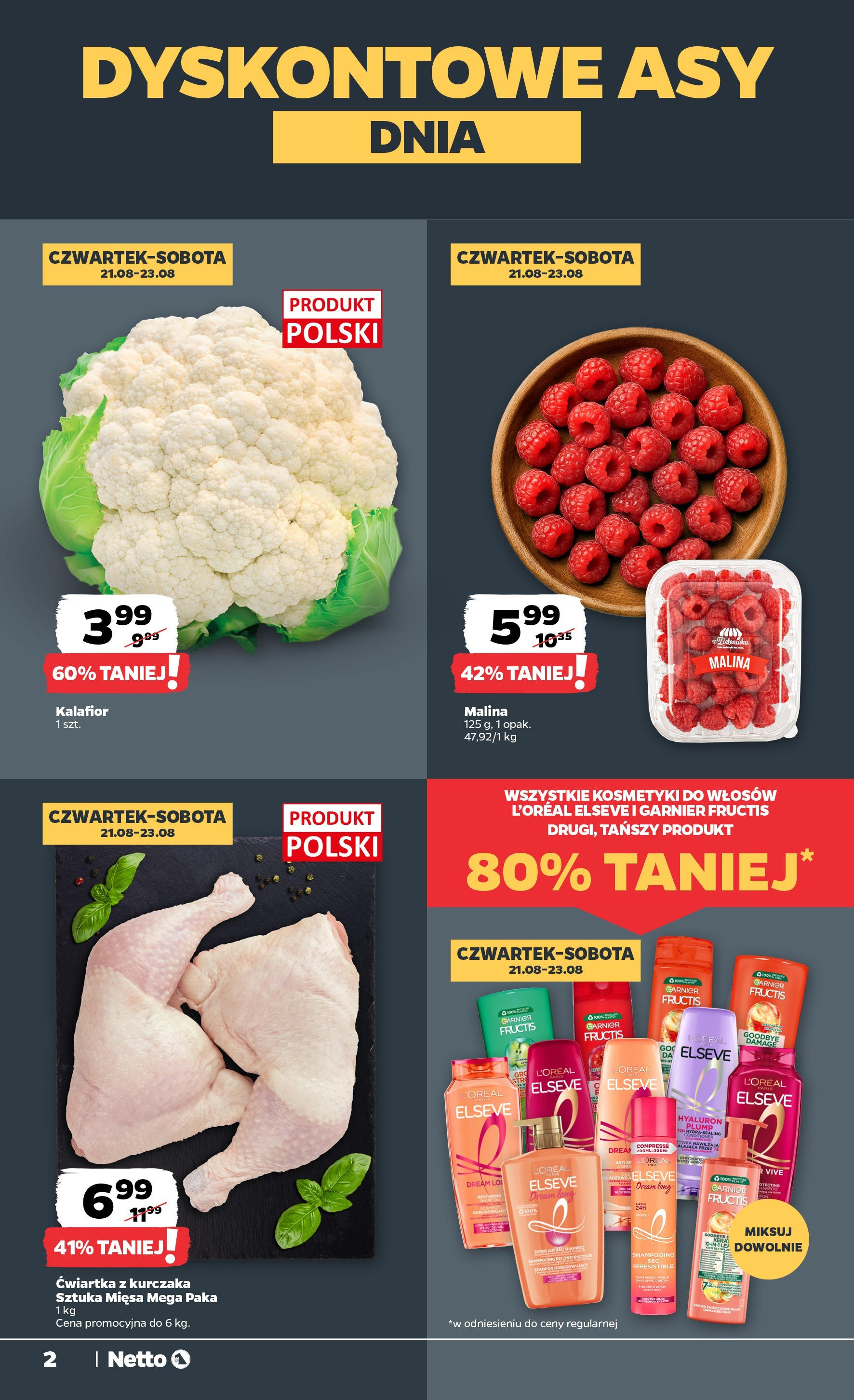 Netto gazetka - Spożywcza od 21.08.2025 - Aktualne promocje | Strona: 2 | Produkty: Malina, Kalafior, Kosmetyki, Szampon