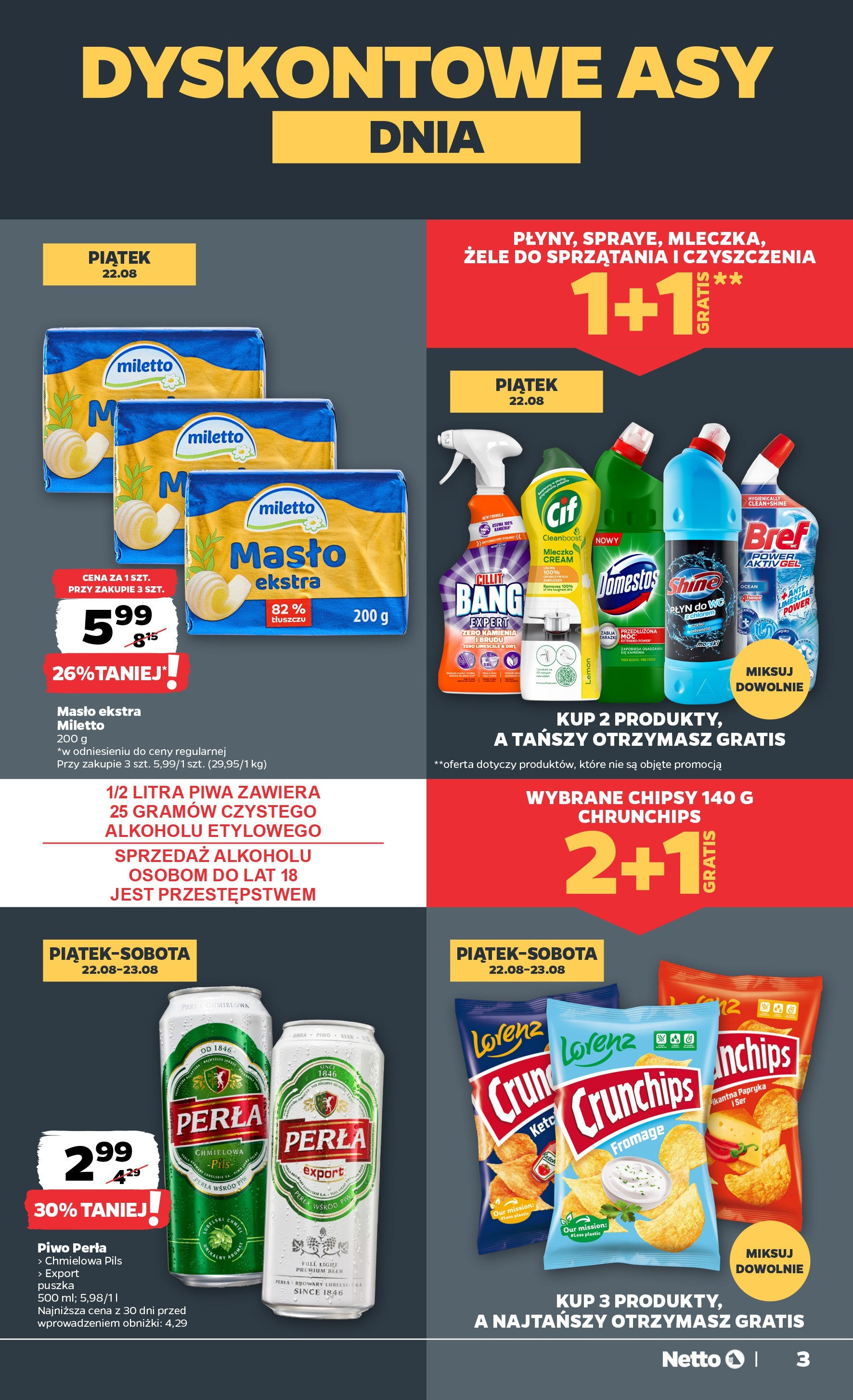 Netto gazetka - Spożywcza od 21.08.2025 - Aktualne promocje | Strona: 3 | Produkty: Chipsy, Domestos, Ser, Piwo