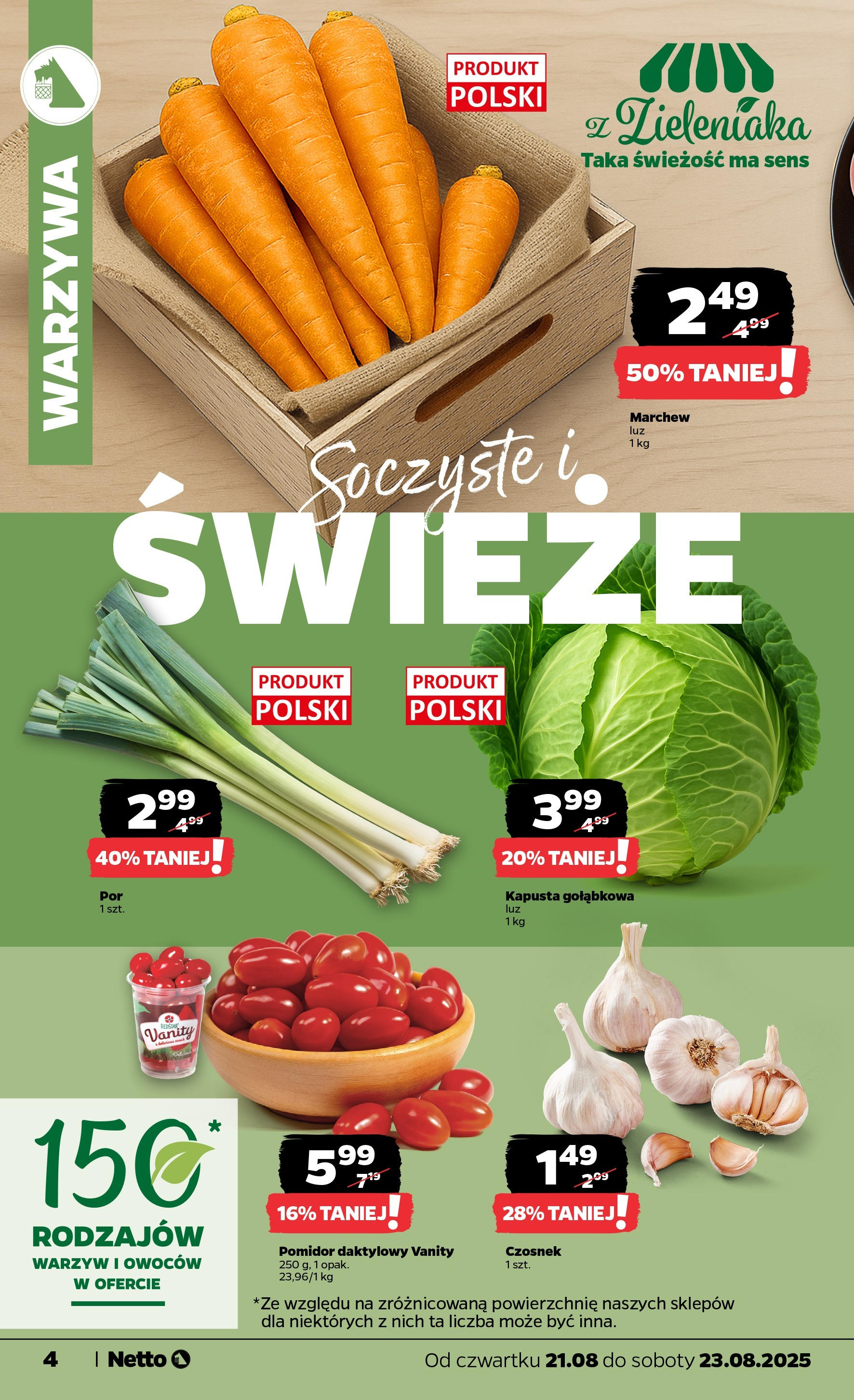 Netto gazetka - Spożywcza od 21.08.2025 - Aktualne promocje | Strona: 4 | Produkty: Czosnek, Kapusta, Warzywa