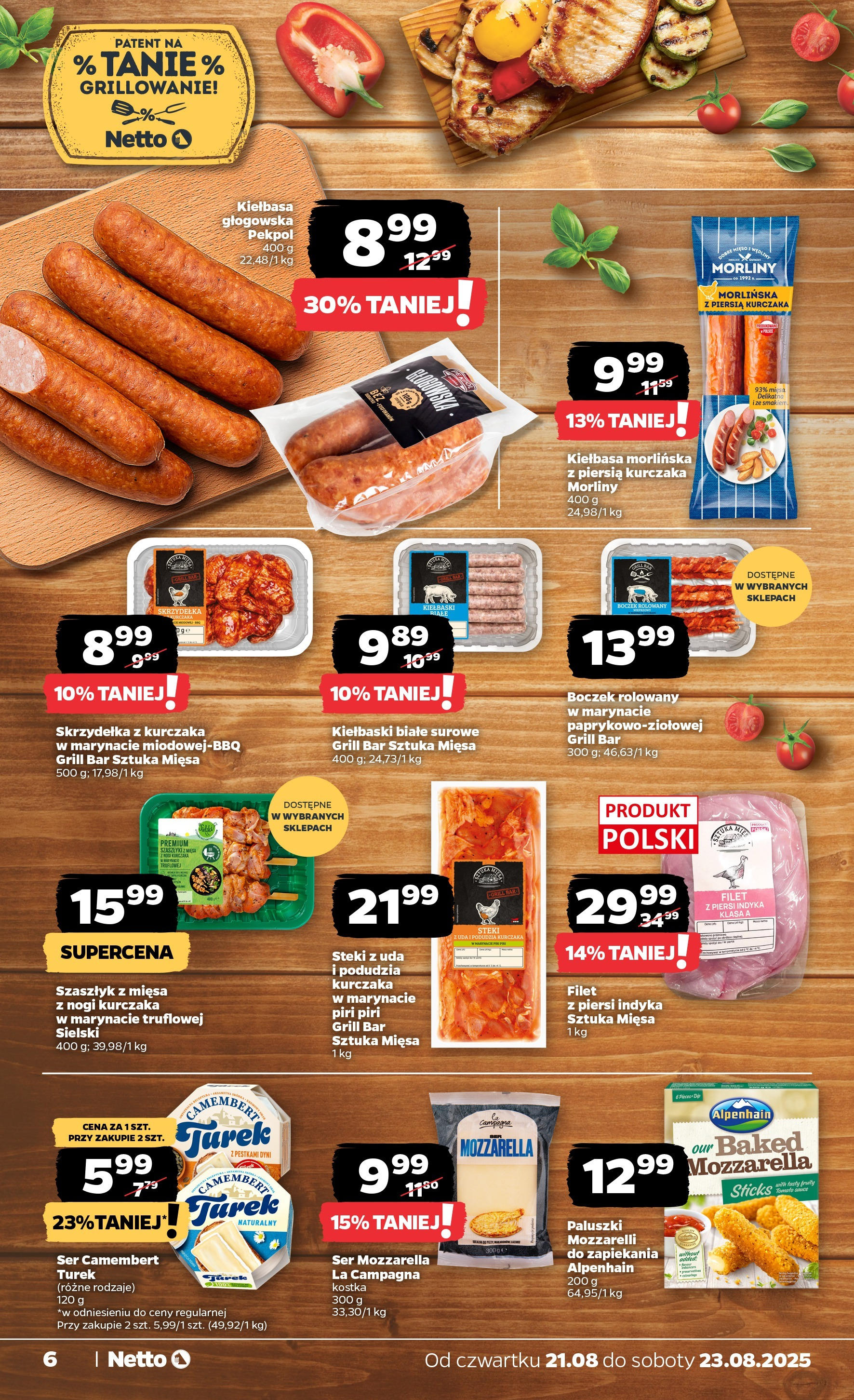 Netto gazetka - Spożywcza od 21.08.2025 - Aktualne promocje | Strona: 6 | Produkty: Skrzydełka z kurczaka, Grill, Kiełbaski, Paluszki