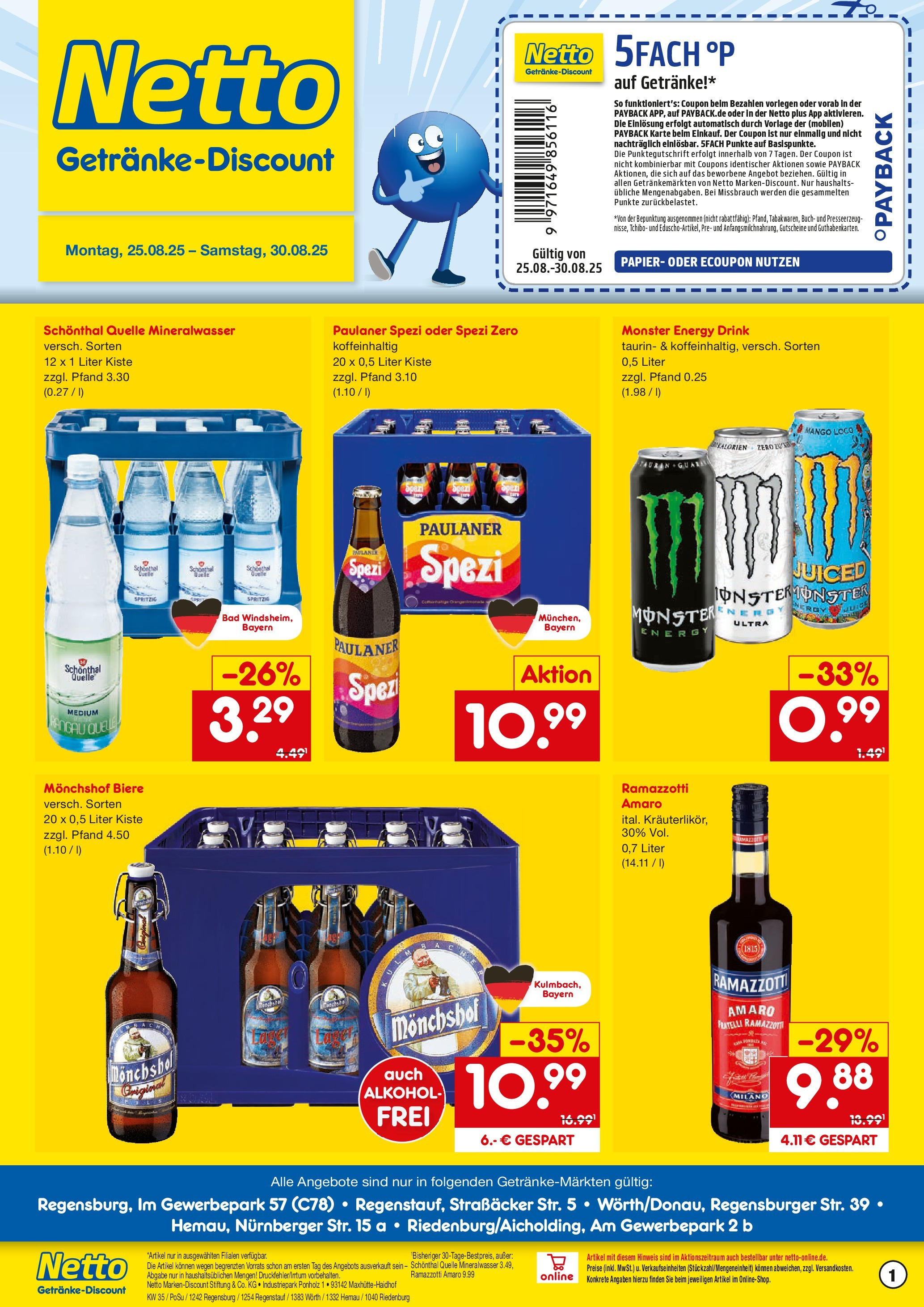 Netto Marken-Discount prospekt Regensburg (ab 24.08.2025) » Angebote | Seite: 1 | Produkte: Monchshof, Mineralwasser, Mango, Ramazzotti Netto Marken-Discount prospekt Regensburg (ab 24.08.2025) » Angebote | Seite: 1 | Produkte: Monchshof, Mineralwasser, Mango, Ramazzotti