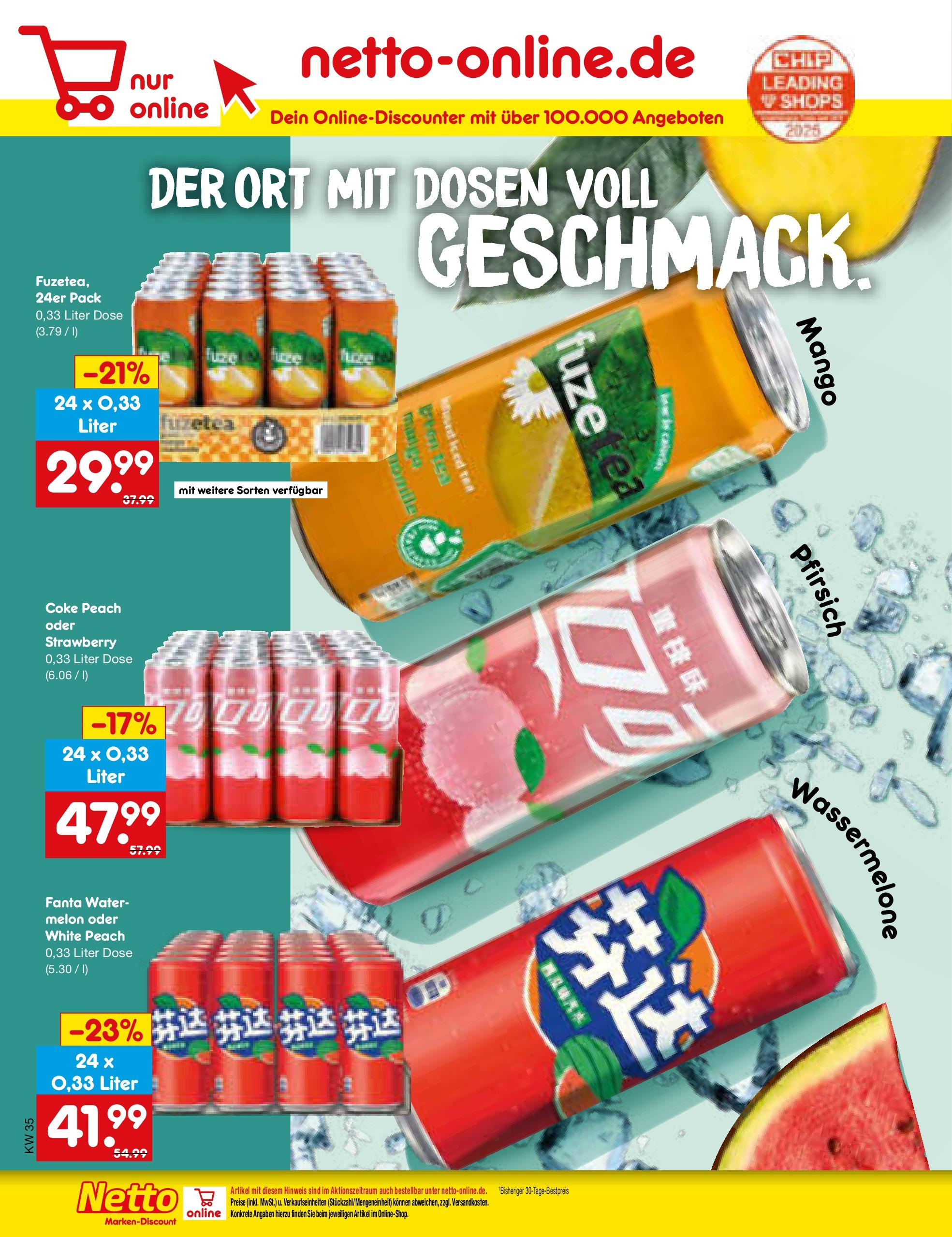 Netto Marken-Discount prospekt Jüchen	 (ab 24.08.2025) » Angebote | Seite: 34 | Produkte: Fuze tea, Fanta, Mango, Wassermelone