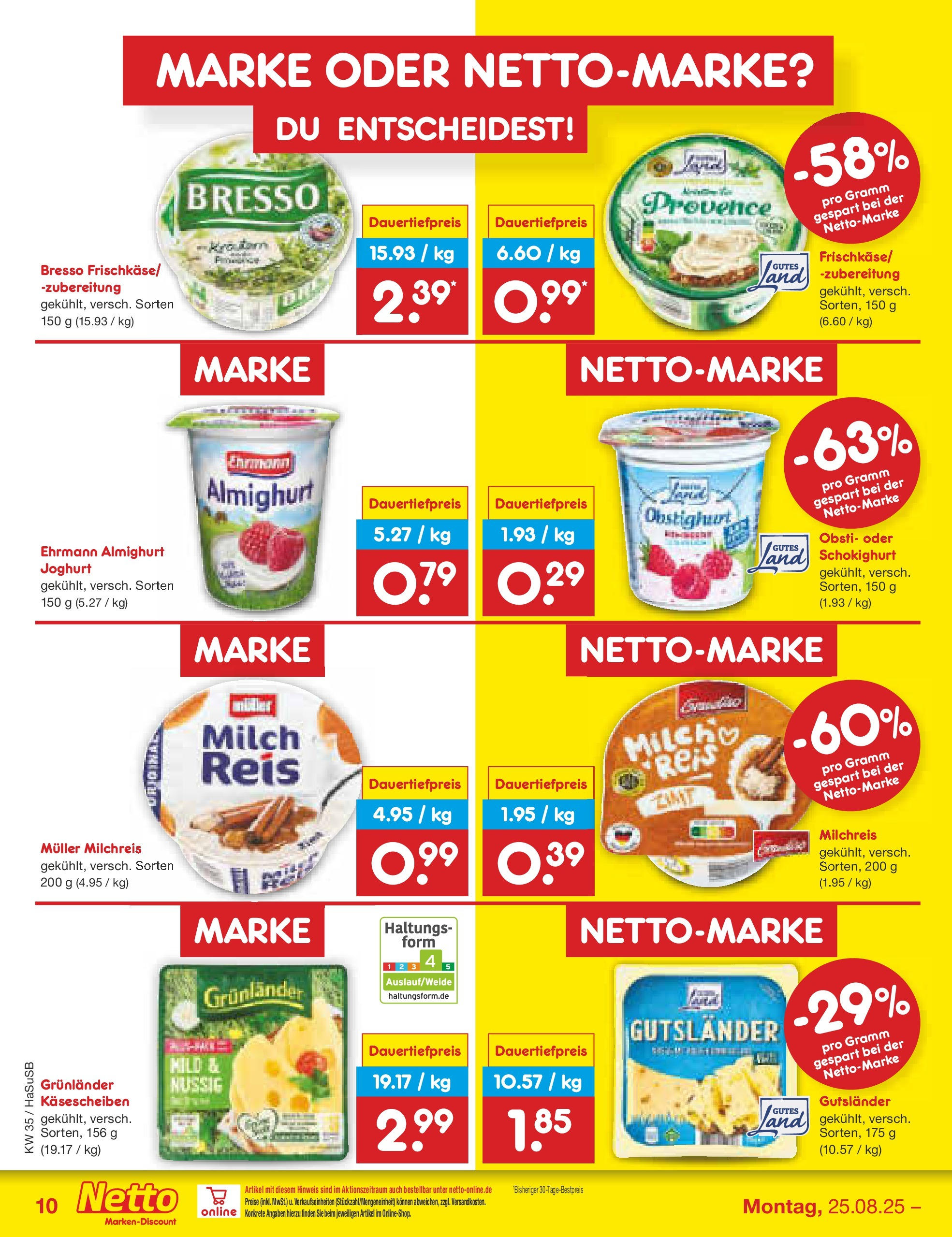 Netto Marken-Discount prospekt Wuppertal	 (ab 24.08.2025) » Angebote | Seite: 10 | Produkte: Ehrmann almighurt, Milch, Joghurt, Grunlander