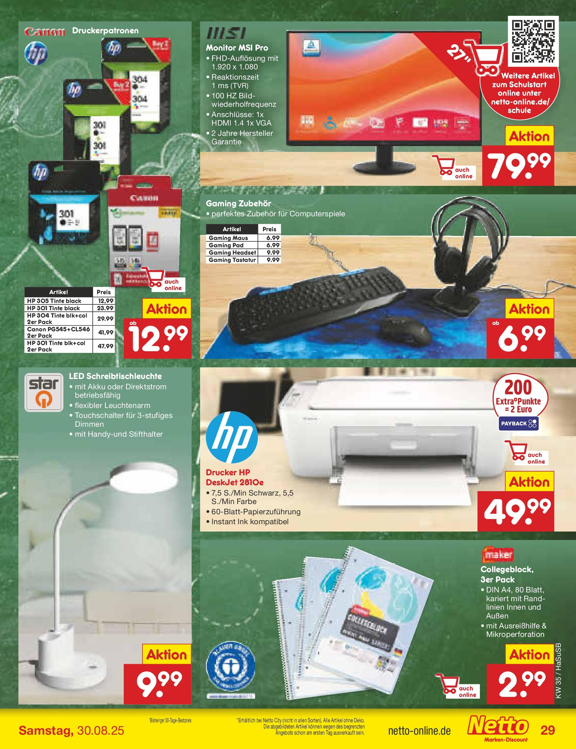 Netto Marken-Discount prospekt Wuppertal	 (ab 24.08.2025) » Angebote | Seite: 29 | Produkte: HP, Headset, Monitor, Drucker